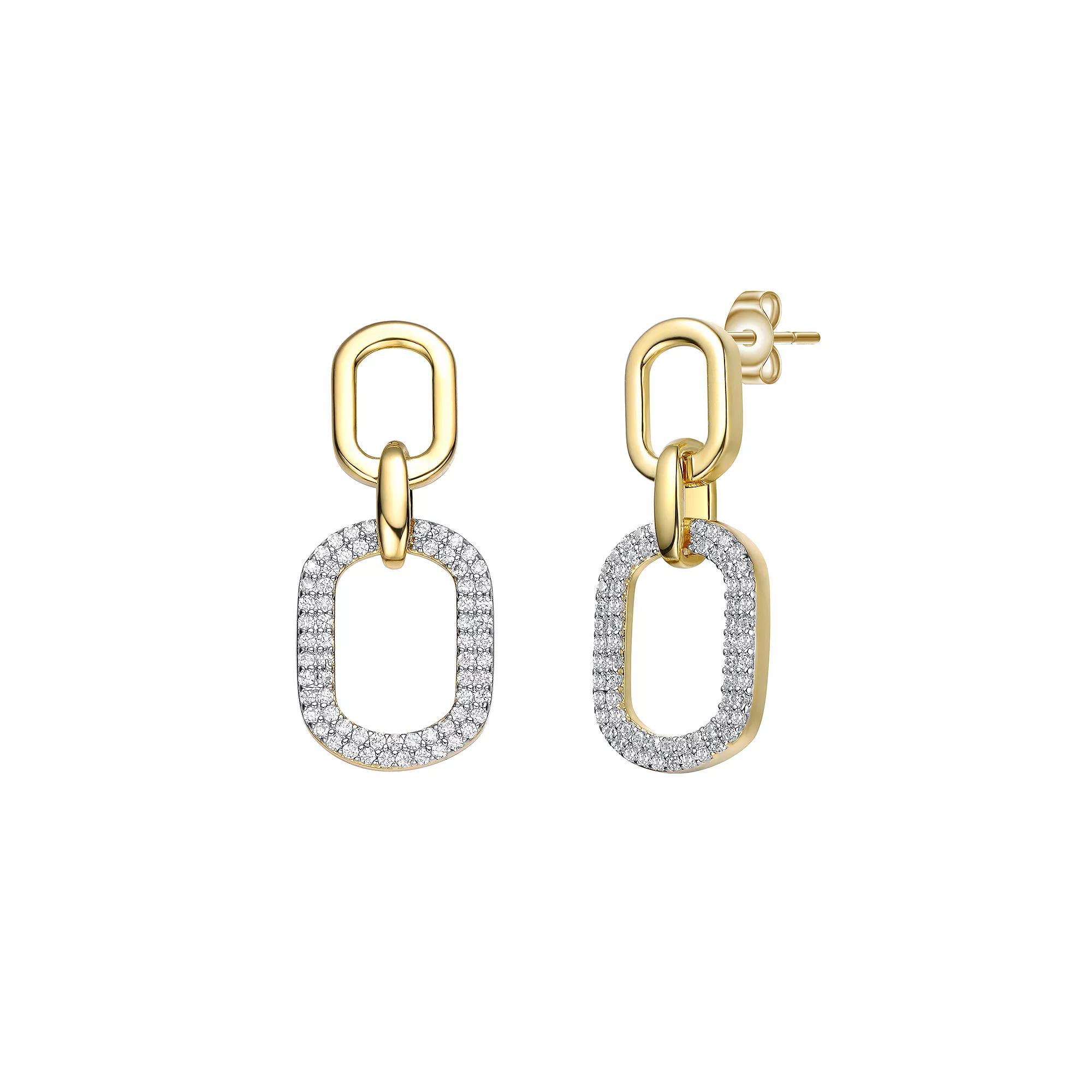14k Gold Plated Cubic Zirconia Geometric Double Link Drop Earrings, Womens, Gold Tone Product Image