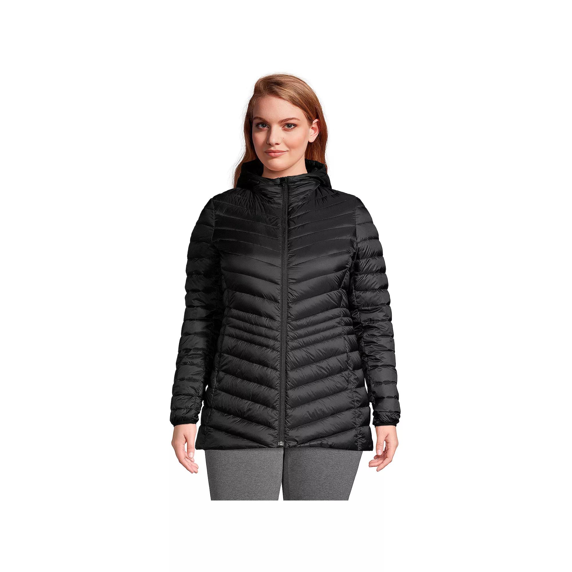 Plus Size Lands' End Hood Wanderweight Ultralight Down Packable Jacket, Women's, Size: 1XL, Black Product Image