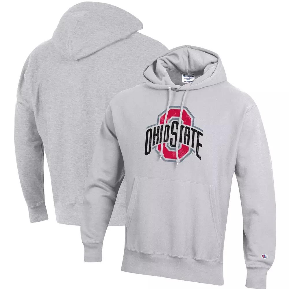 Men's Champion Heathered Gray Ohio State Buckeyes Vault Logo Reverse Weave Pullover Hoodie,  Product Image
