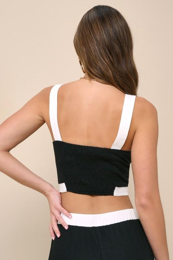 Instinctively Chic Black and White Linen Sleeveless Cropped Top Product Image