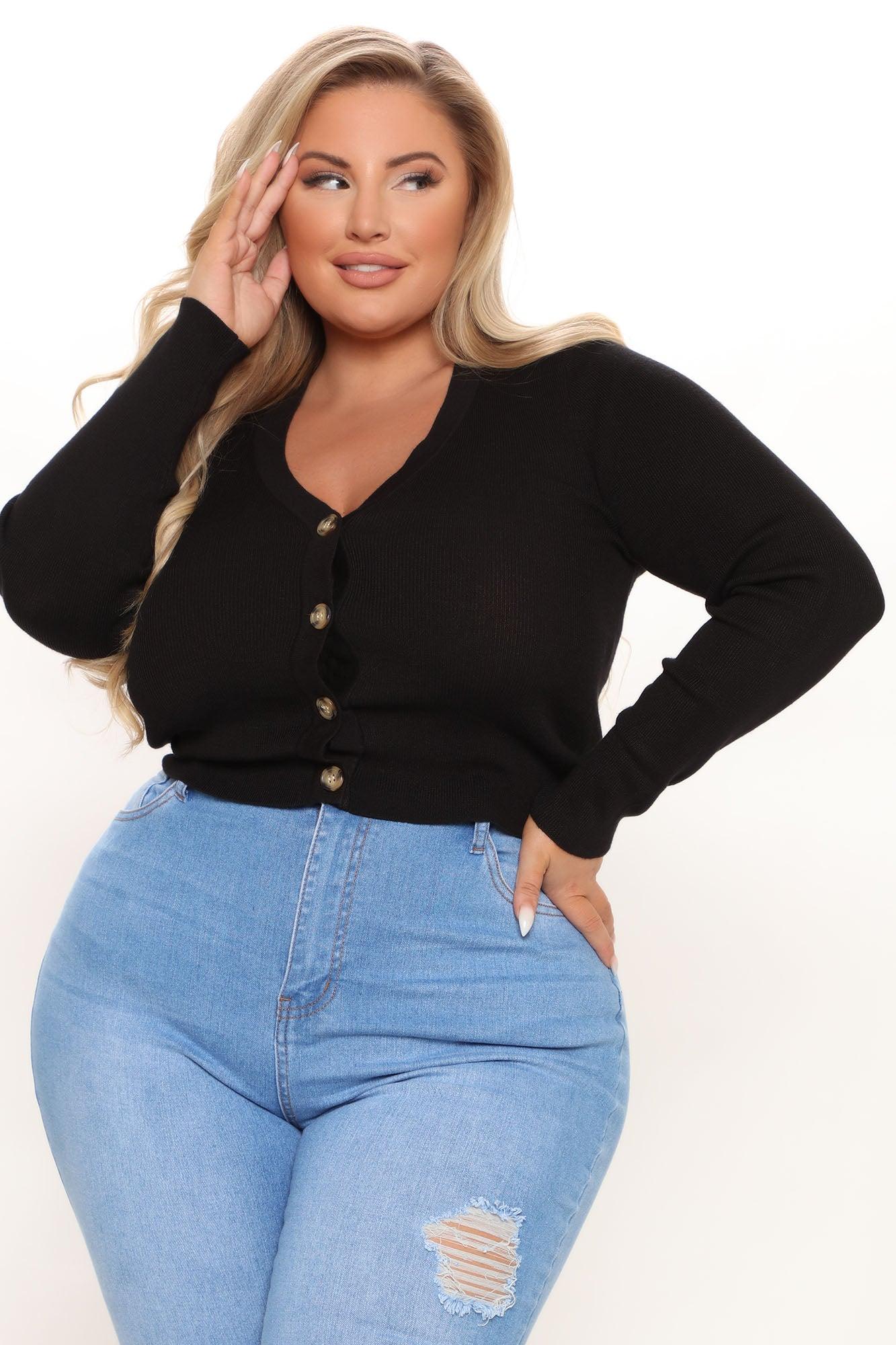 Kassie Button Cropped Cardigan Sweater - Black Product Image