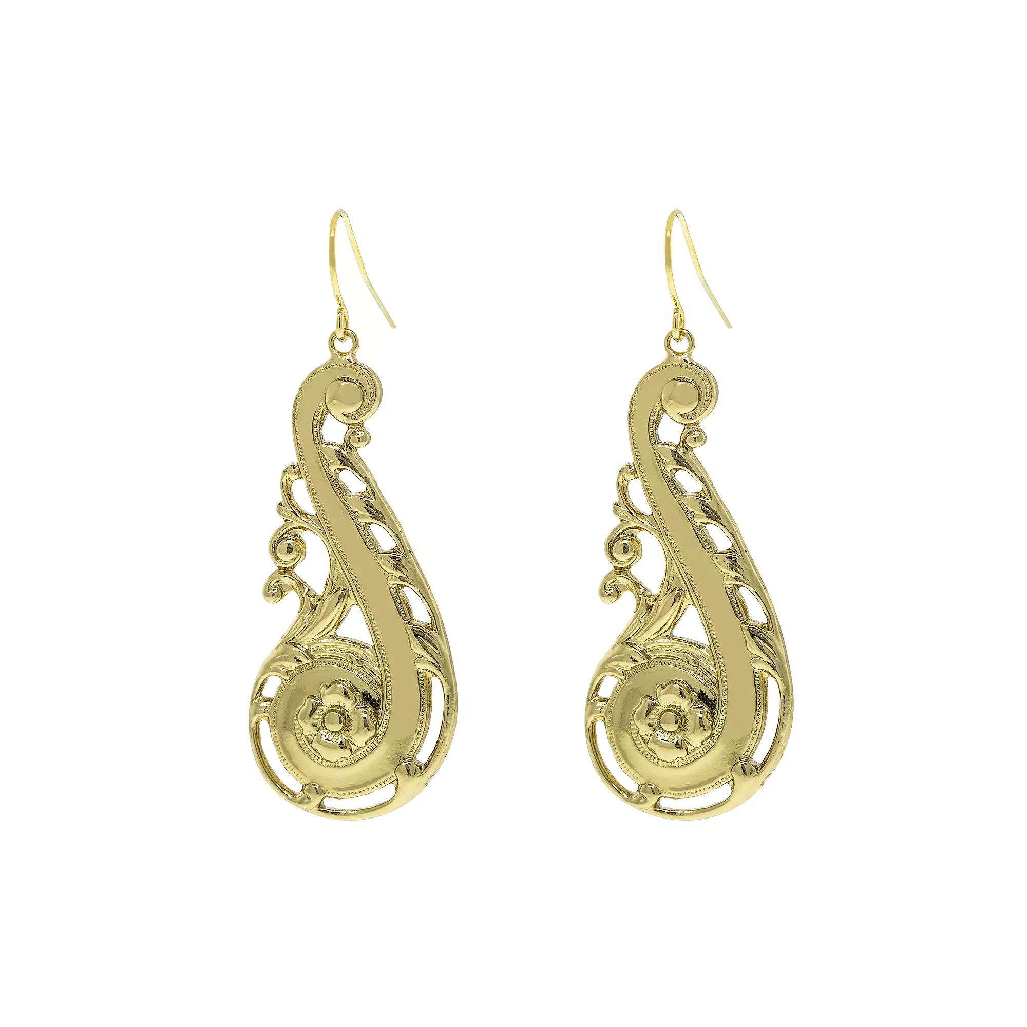 1928 Gold Tone Floral Filigree Swirl Drop Earrings, Womens Product Image