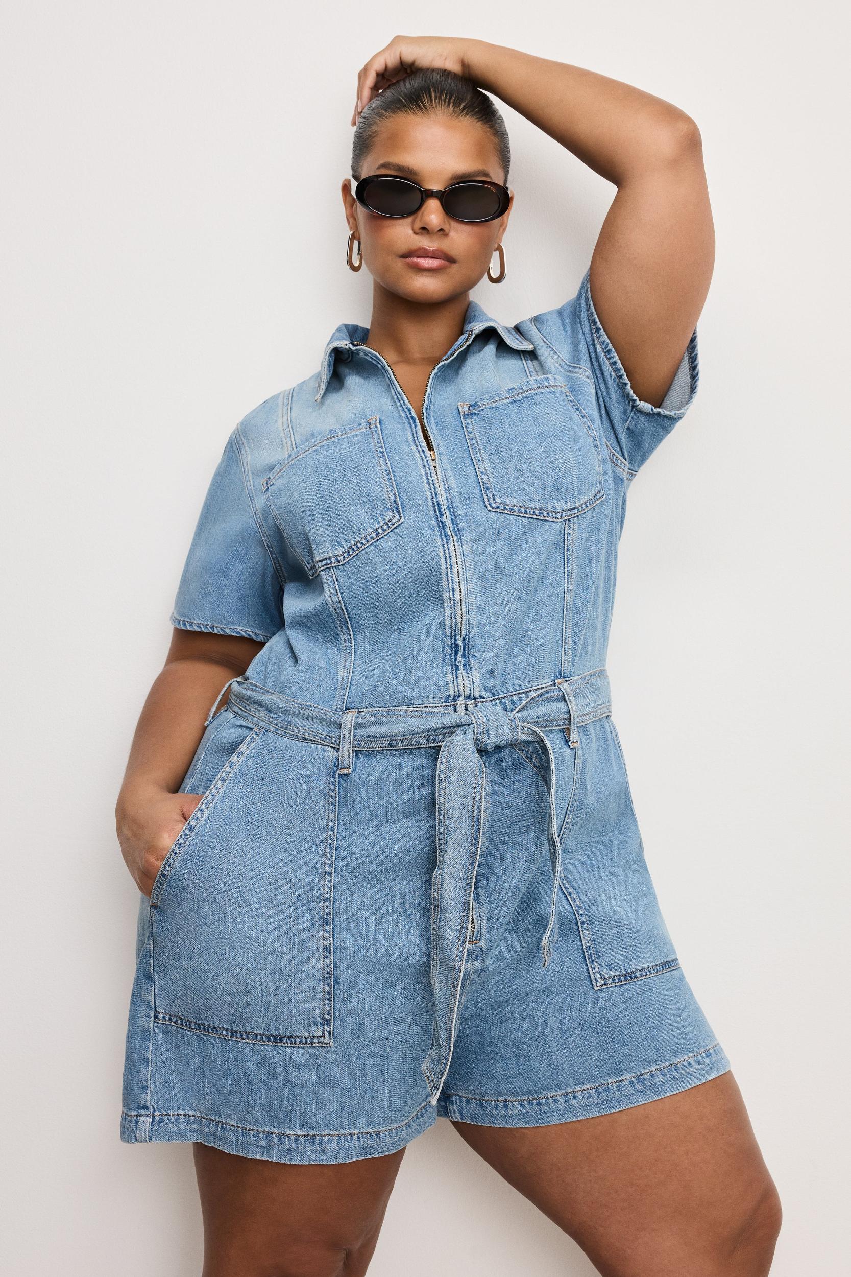 FIT FOR SUCCESS LITE LINEN DENIM SHORTS JUMPSUIT | INDIGO786 Product Image