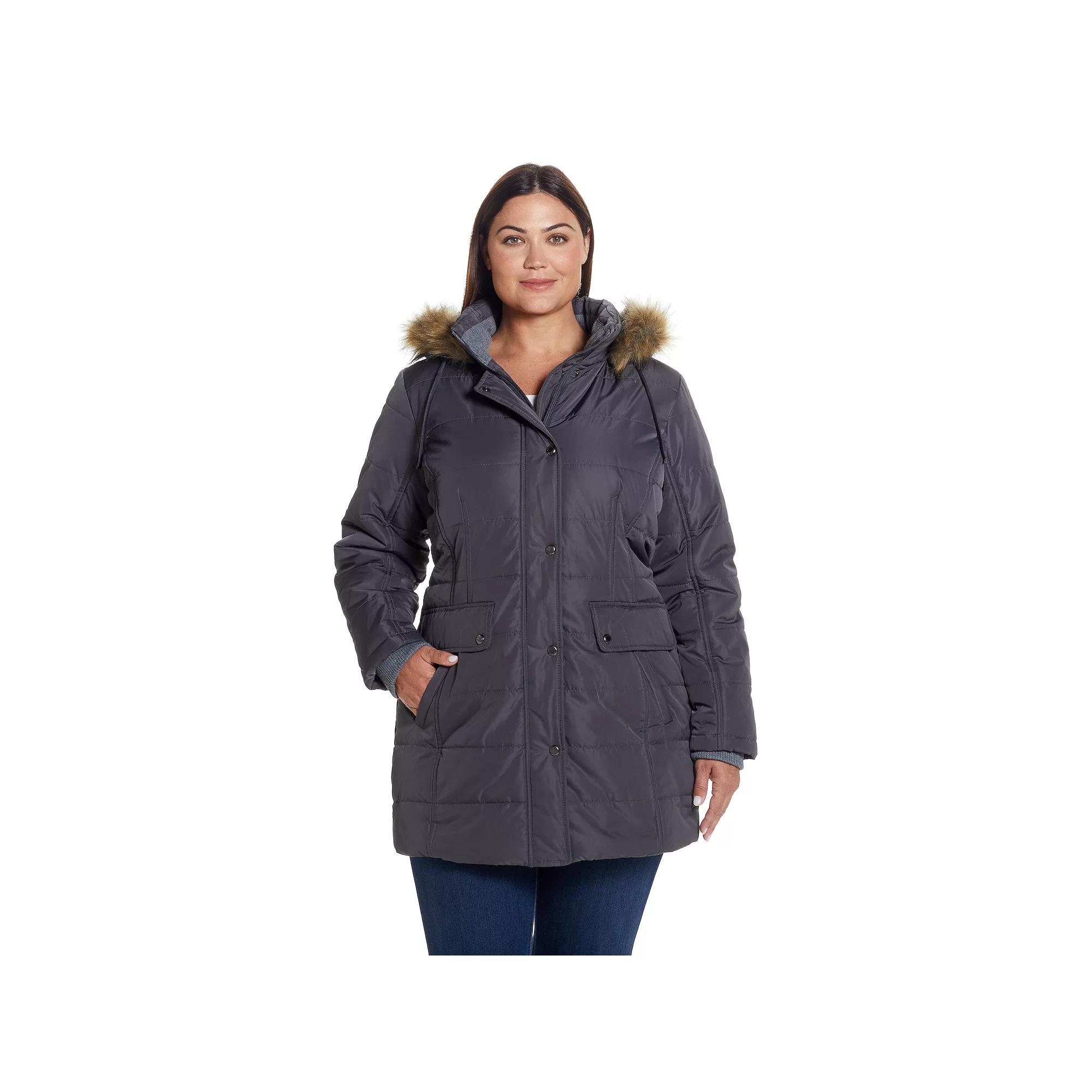 Plus Size Weathercast Faux-Fur Trim Hooded Parka Coat, Women's, Size: 3XL, Grey Product Image