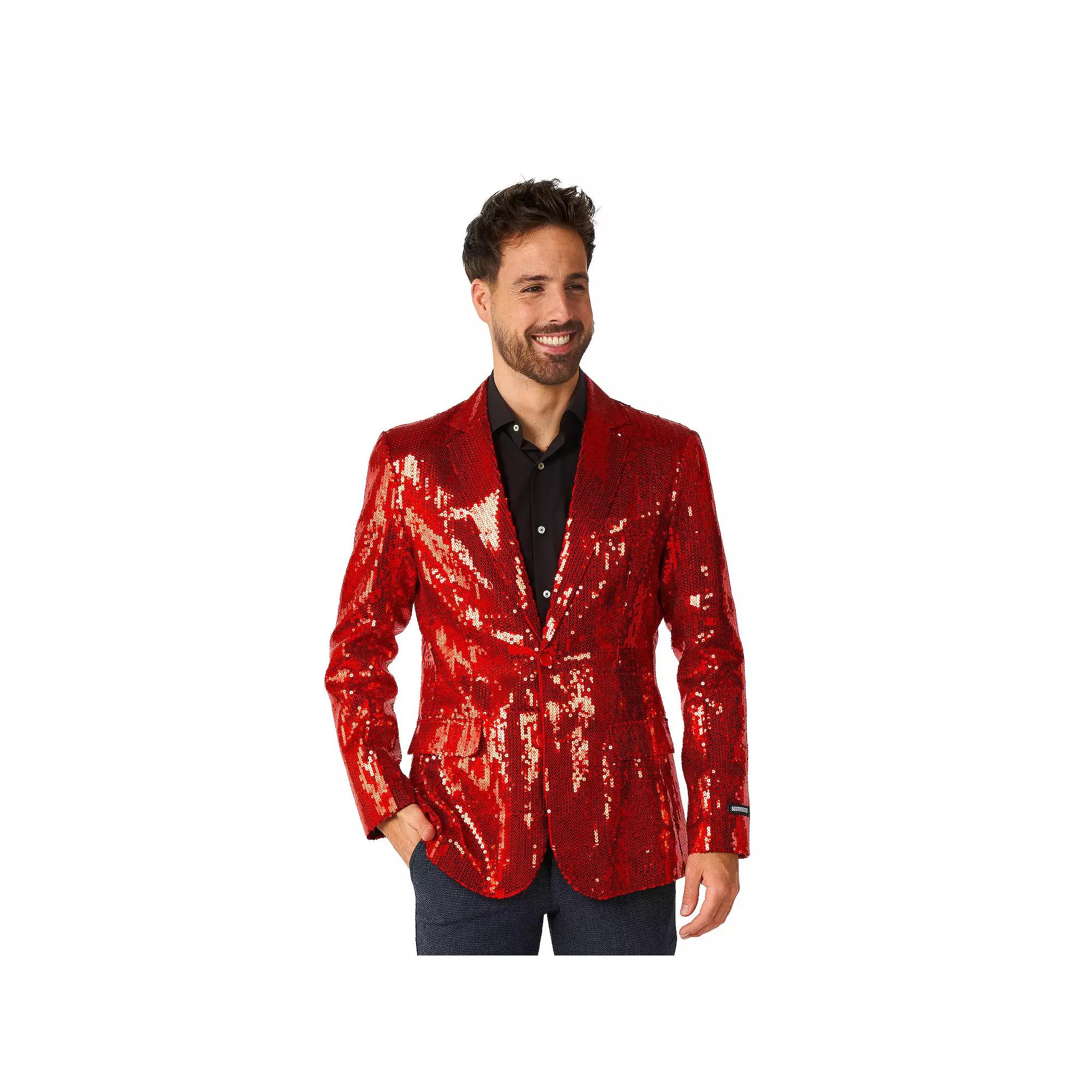 Men's Suitmeister Sequins Red Shiny Slim-Fit Christmas Party Blazer,  Product Image