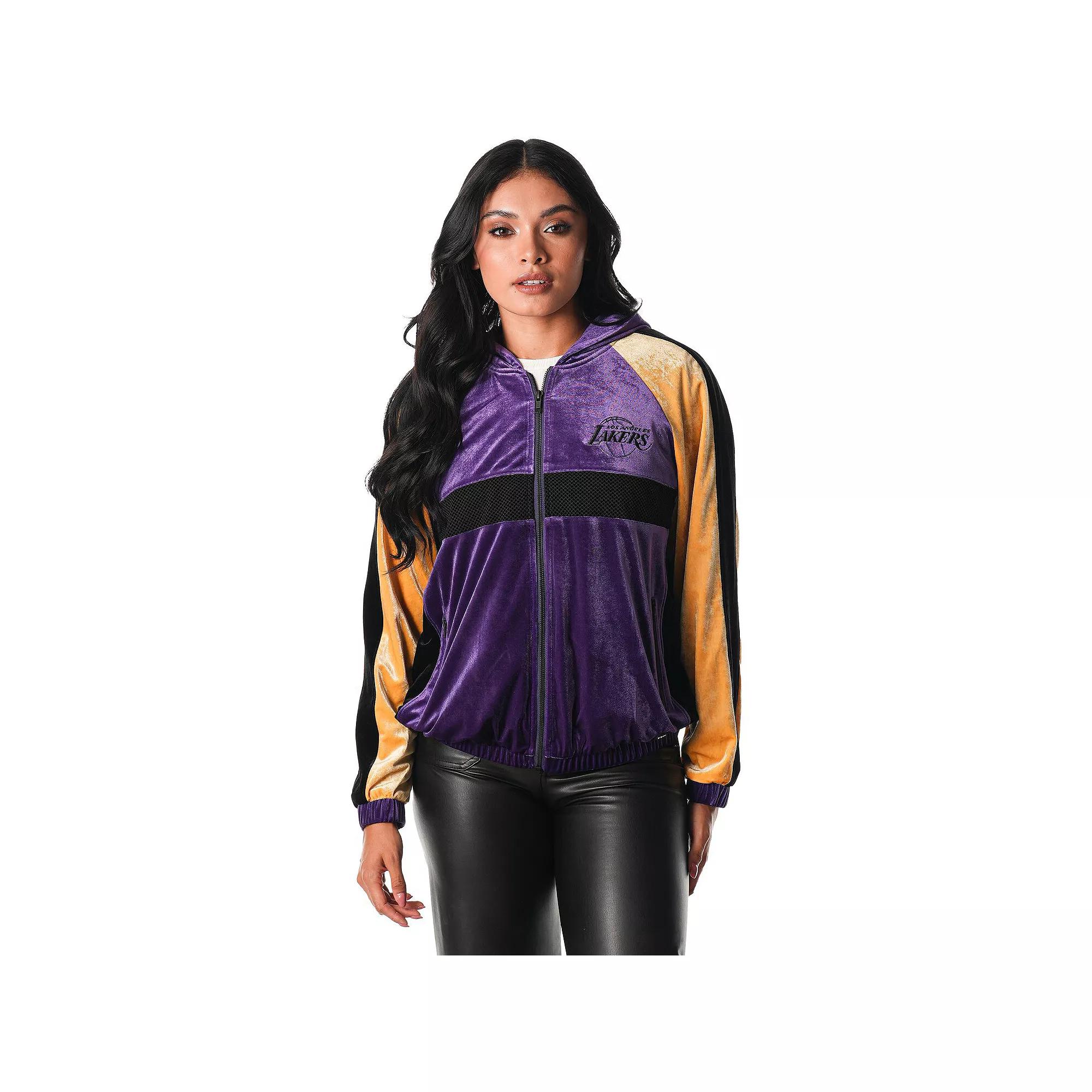 Women's The Wild Collective Purple Los Angeles Lakers Velour Full-Zip Track Jacket Hoodie, Size: Small Product Image