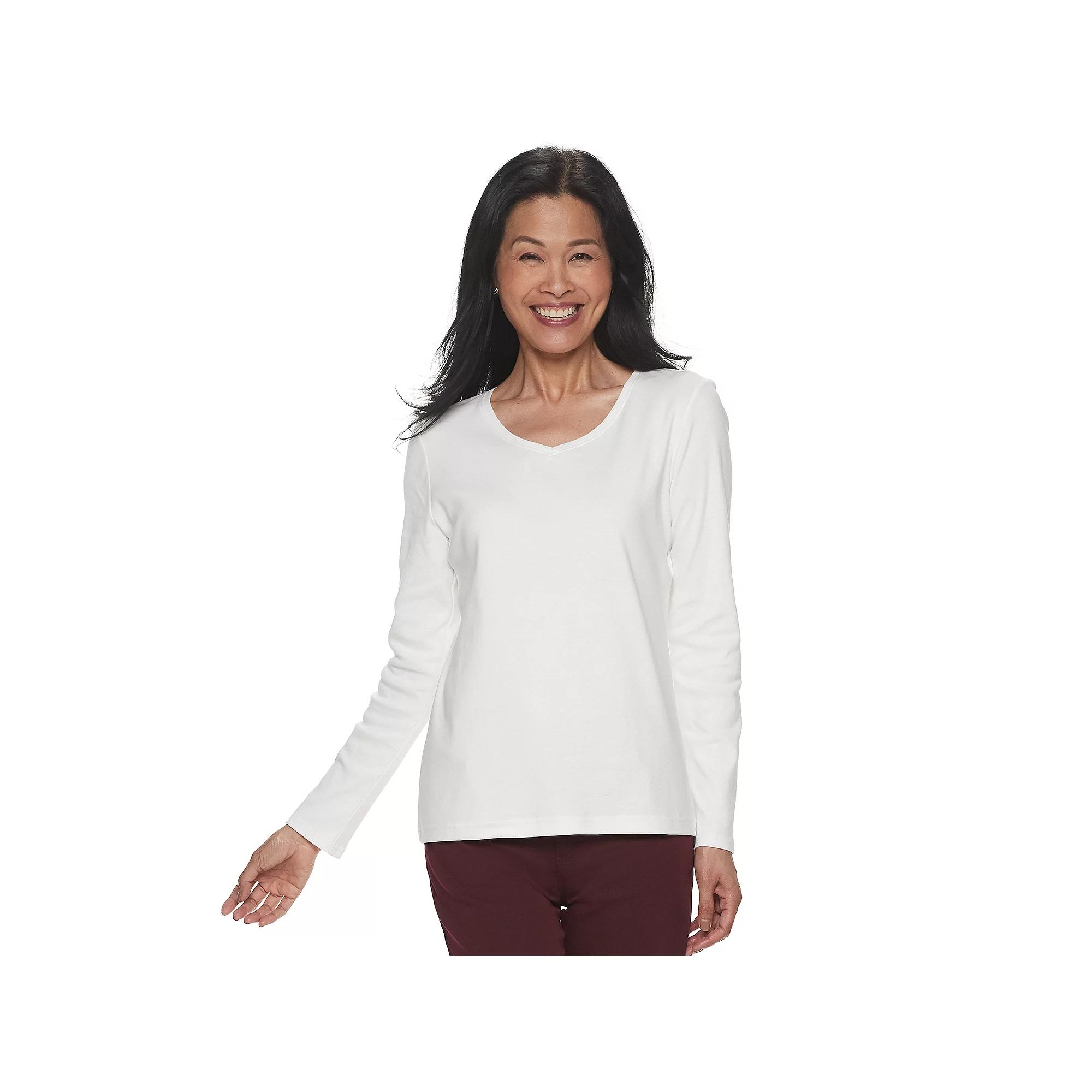 Women's Croft & Barrow® Essential Long Sleeve V-Neck Tee,  Product Image