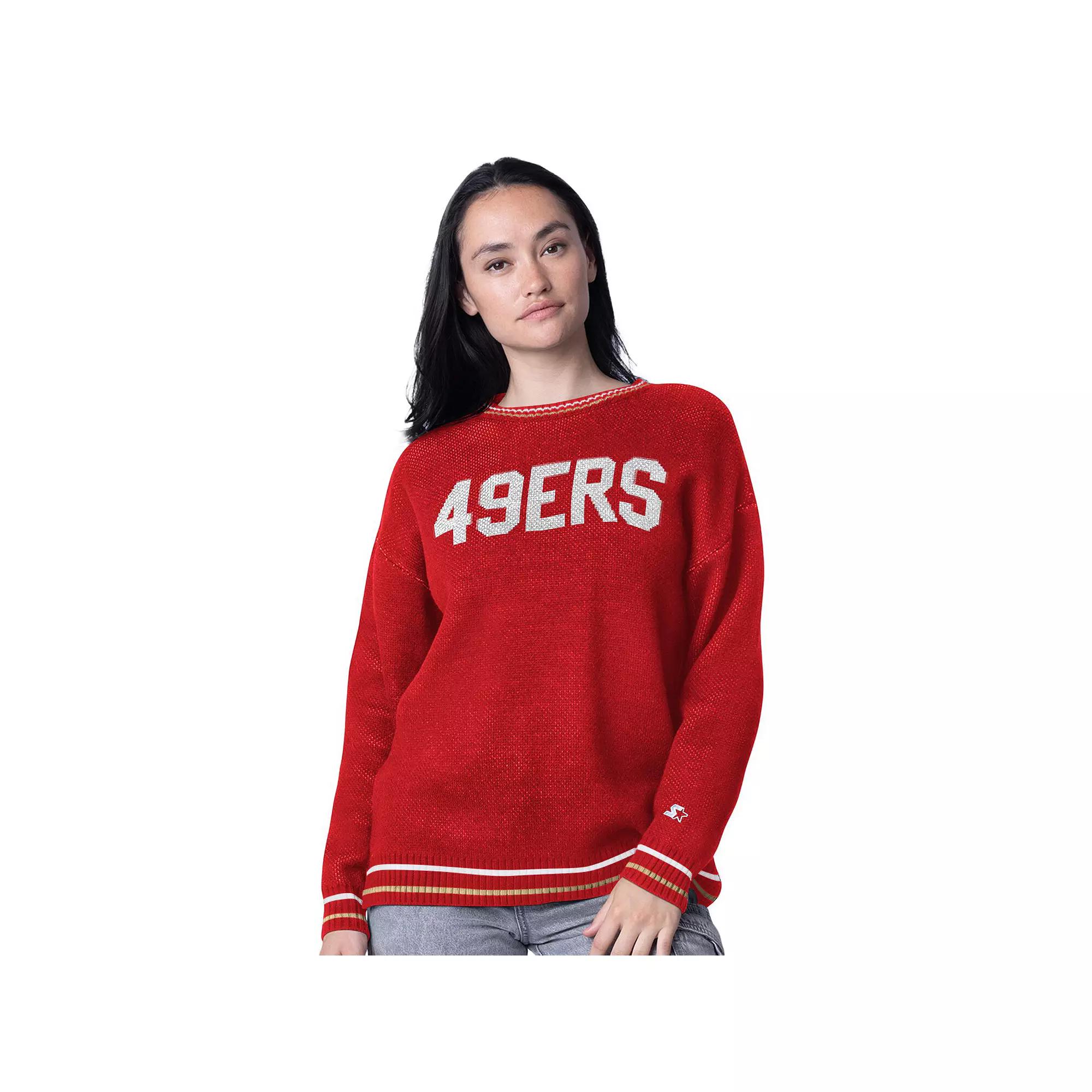 Women's Starter Scarlet San Francisco 49ers Ladies On the Ball Intarsia Pullover Sweater, Size: Medium, Red Product Image