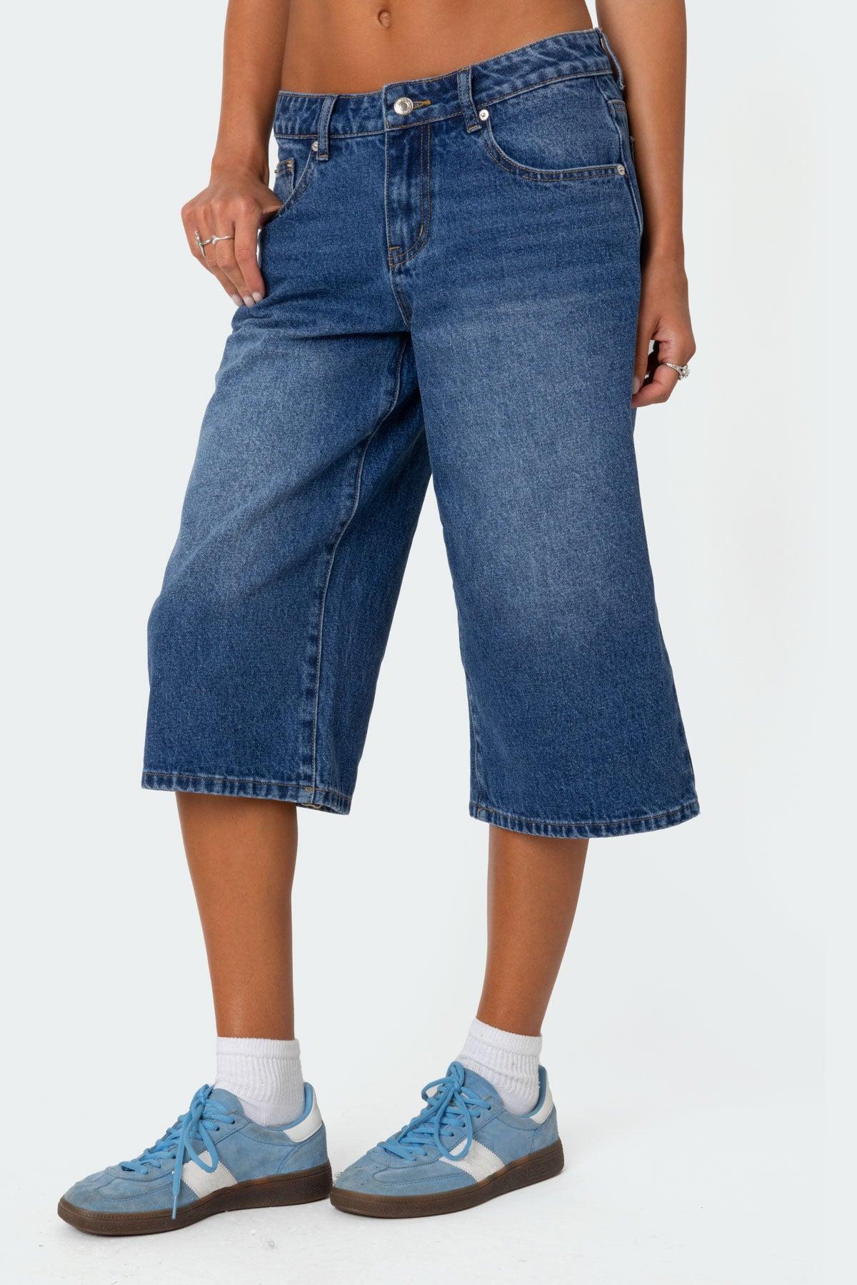 Xtra Long Low Rise Denim Bermuda Shorts Product Image