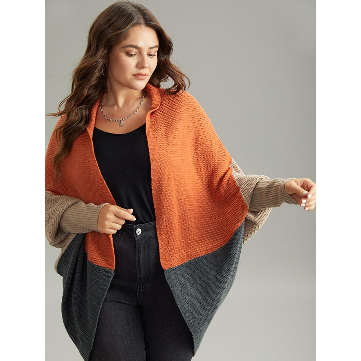 Plus Size Colorblock Batwing Sleeve Patchwork Cardigan Multicolor Women Casual Loose Long Sleeve Everyday Cardigans BloomChic 26/4X Product Image