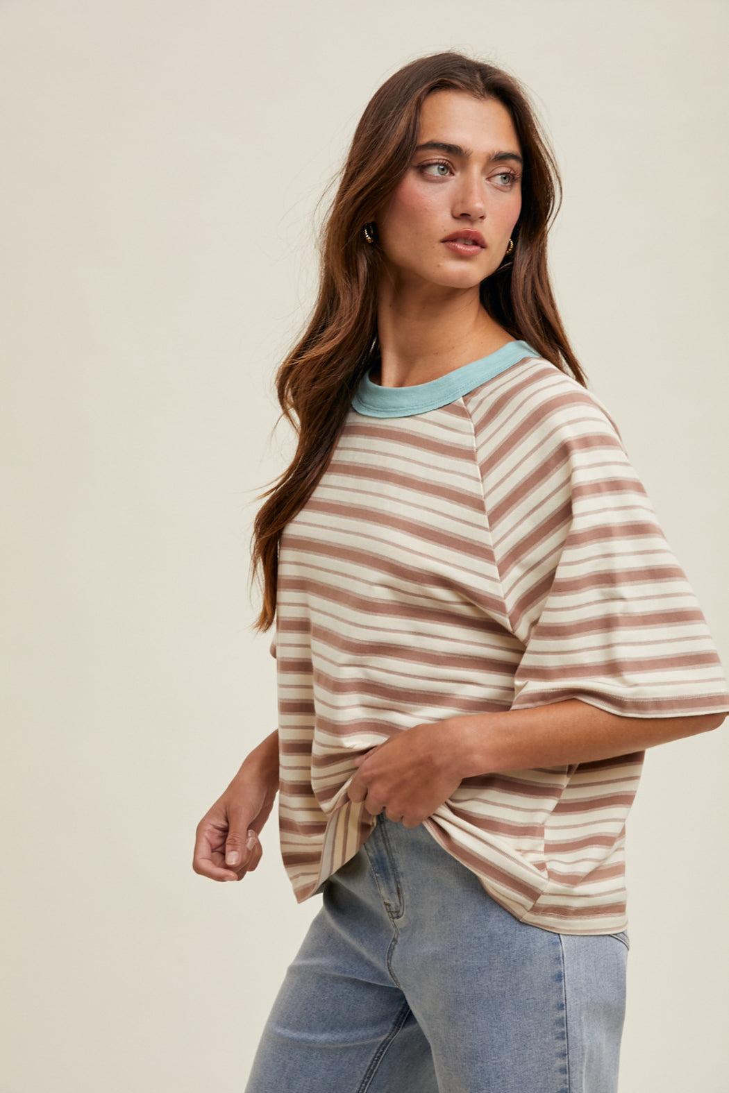 Striped Contrast Knit Top Product Image
