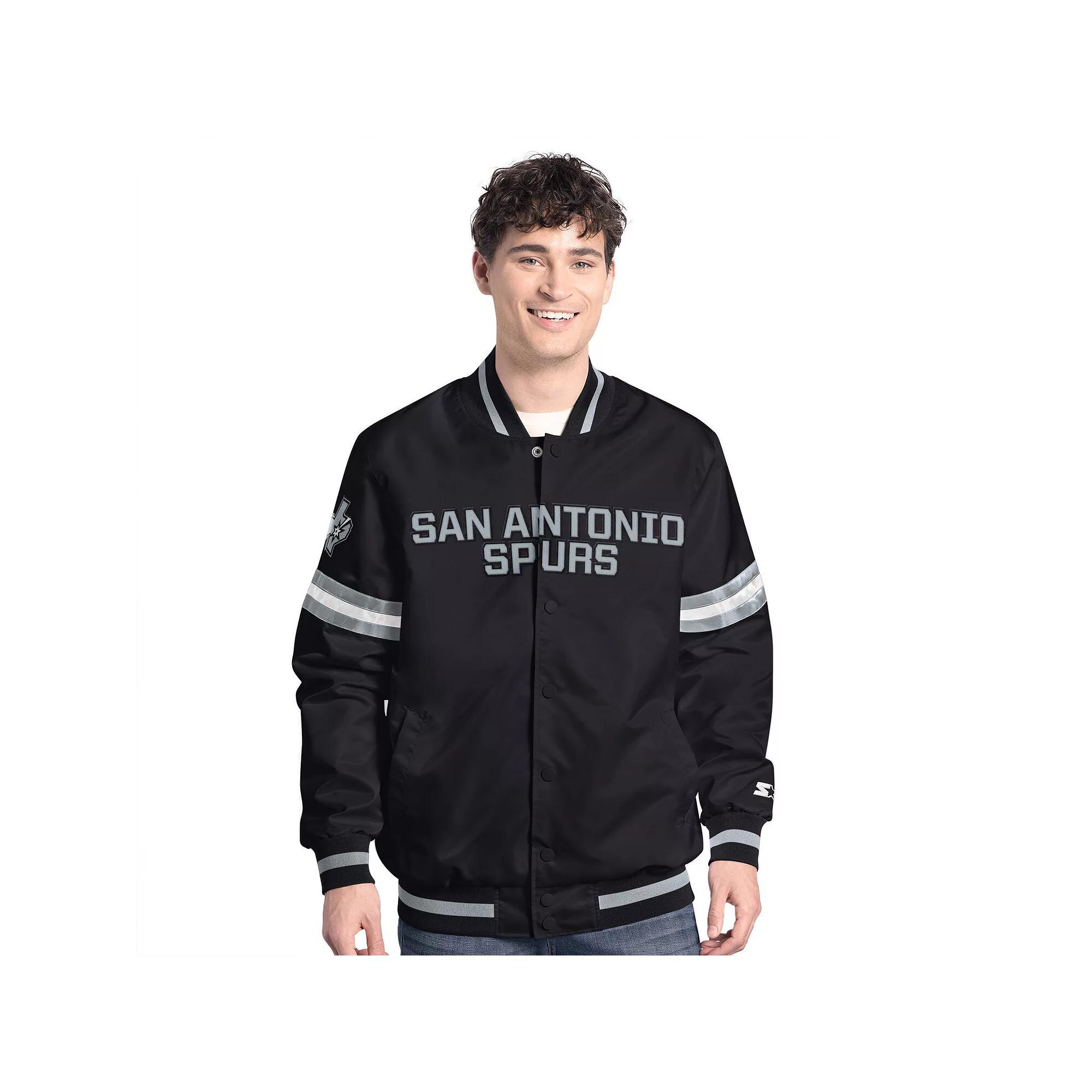 Men's Starter Black/Silver San Antonio Spurs Scout Full Snap Varsity Jacket,  Product Image