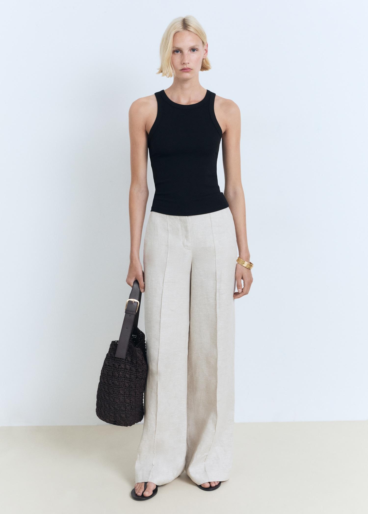 Ribbed cotton-blend top - Women | MANGO USA Product Image