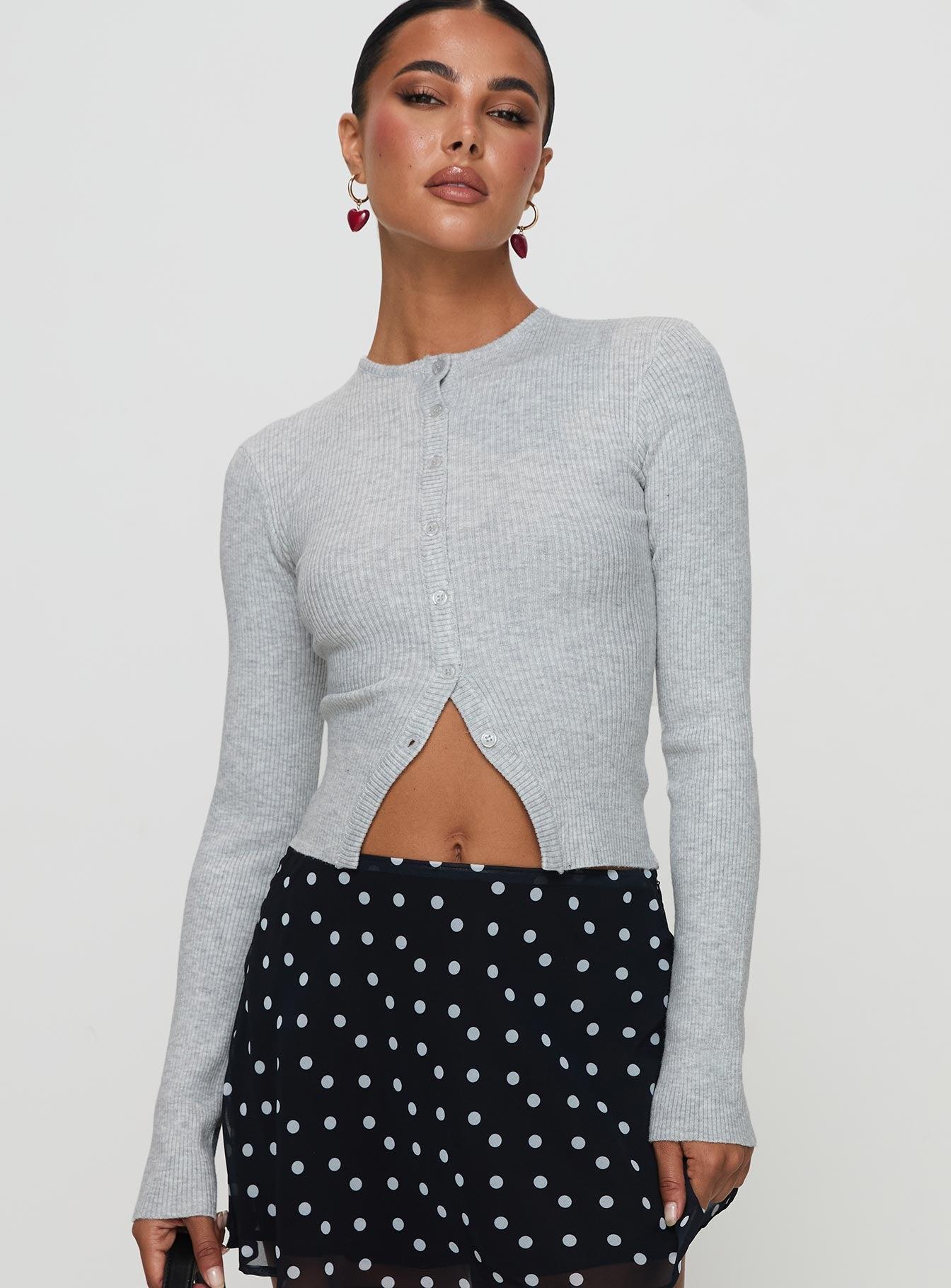 Suzu Long Sleeve Knit Top Grey Product Image