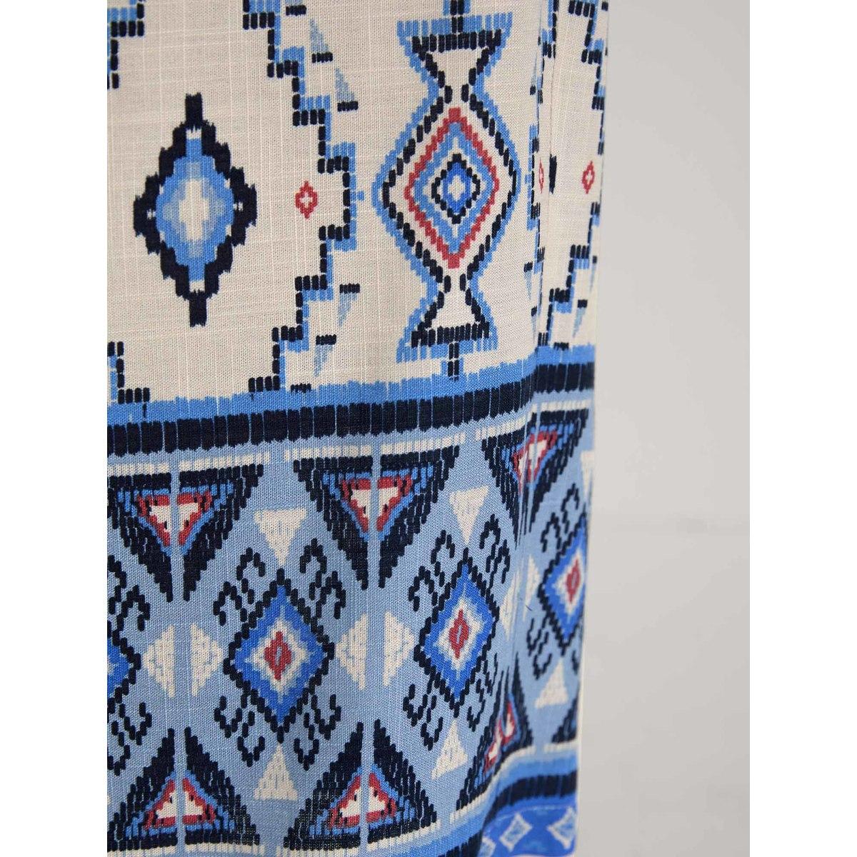 Plus Size Boho Print Pockets Wide-Leg Pants Women LightBlue Resort Wide Leg Mid Rise Vacation Pants BloomChic 22-24/3X Product Image