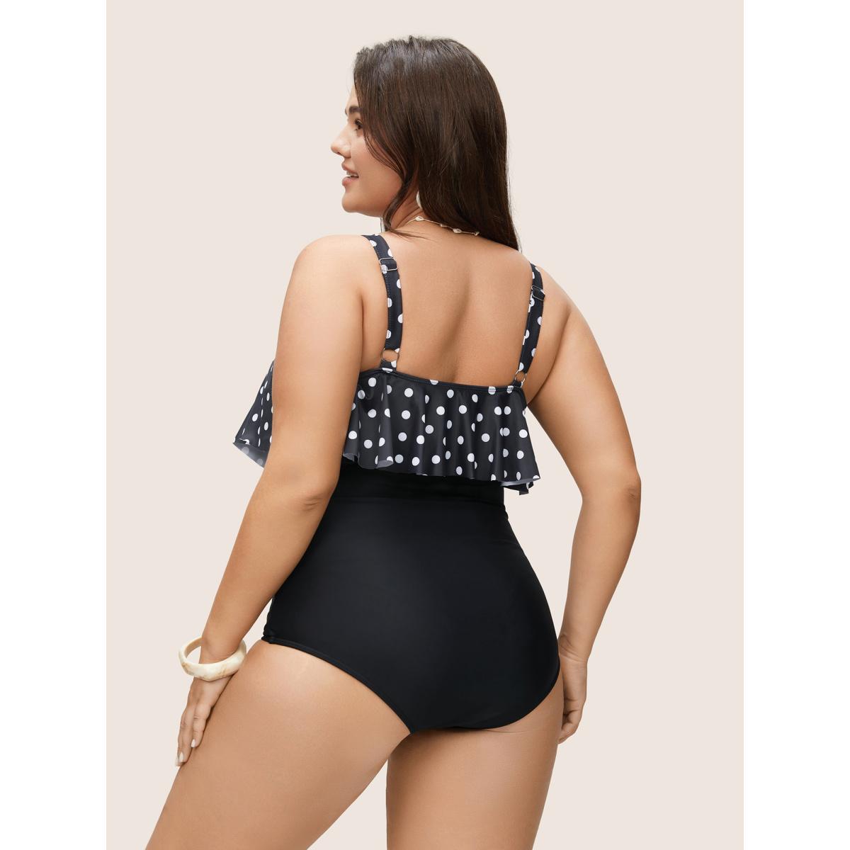 Plus Size Polka Dot Patchwork Ruffles Gathered One Piece Swimsuit Women's Swimwear Black Beach Non Curve Bathing Suits High stretch One Pieces BloomChic 26/4X Product Image