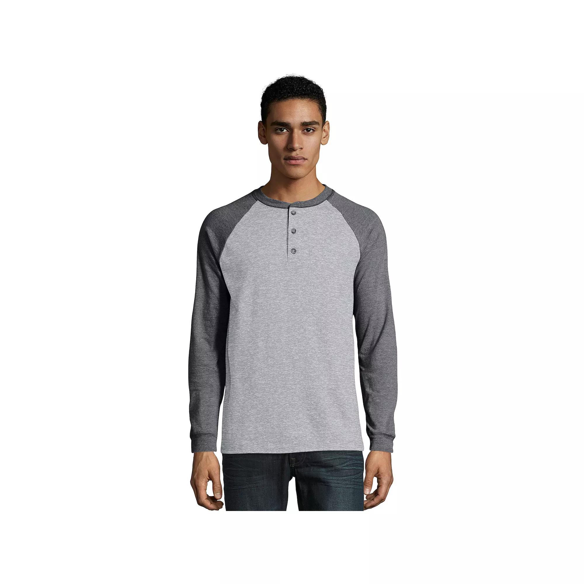 Men's Hanes® Beefy Heavyweight Colorblock Raglan Henley,  Product Image