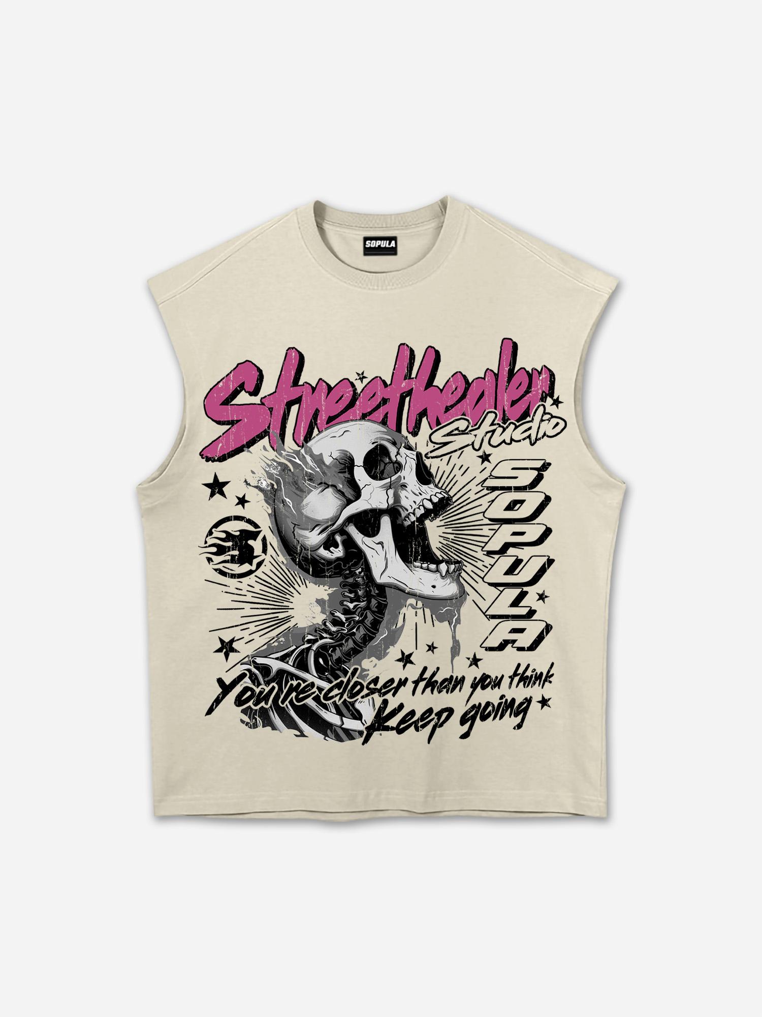 Street Healer Flaming Skulls Old Vintage Graphic Tank Top Product Image