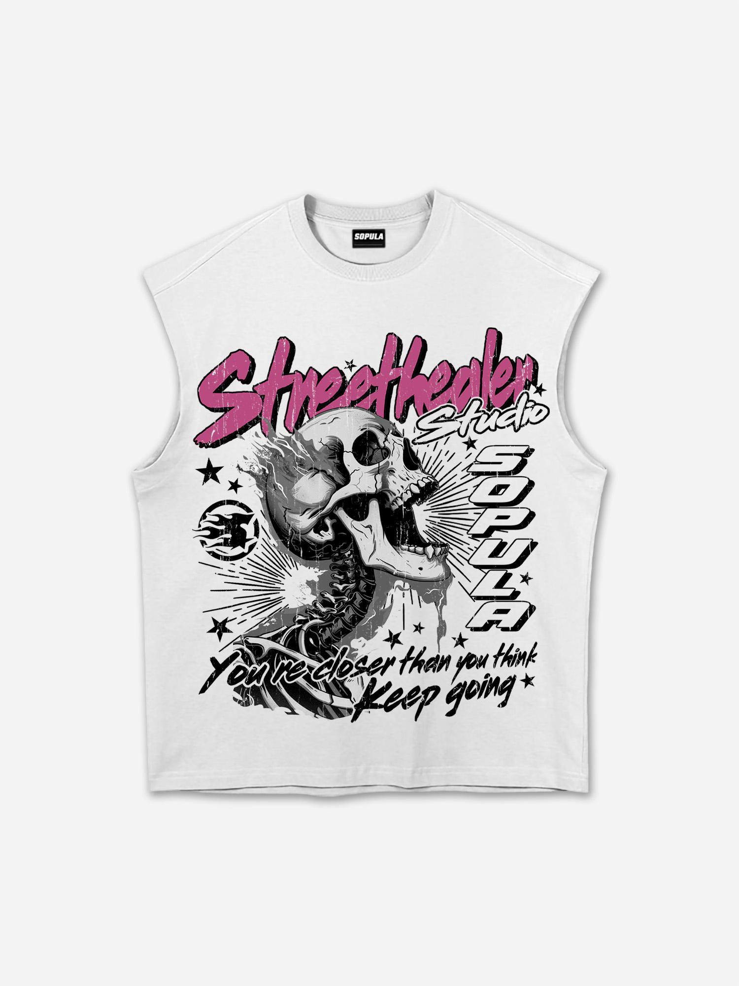 Street Healer Flaming Skulls Old Vintage Graphic Tank Top Product Image