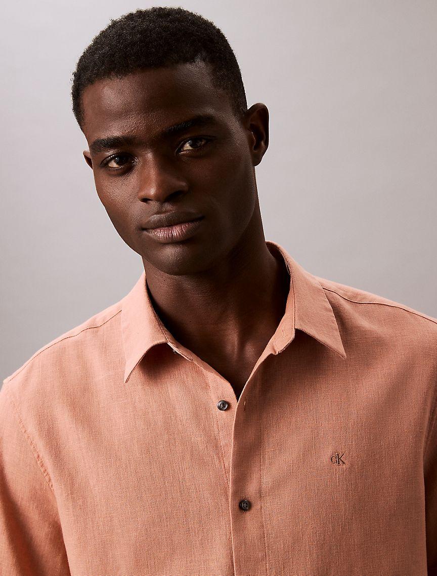 Linen Cotton Short Sleeve Classic Button-Down Shirt Product Image