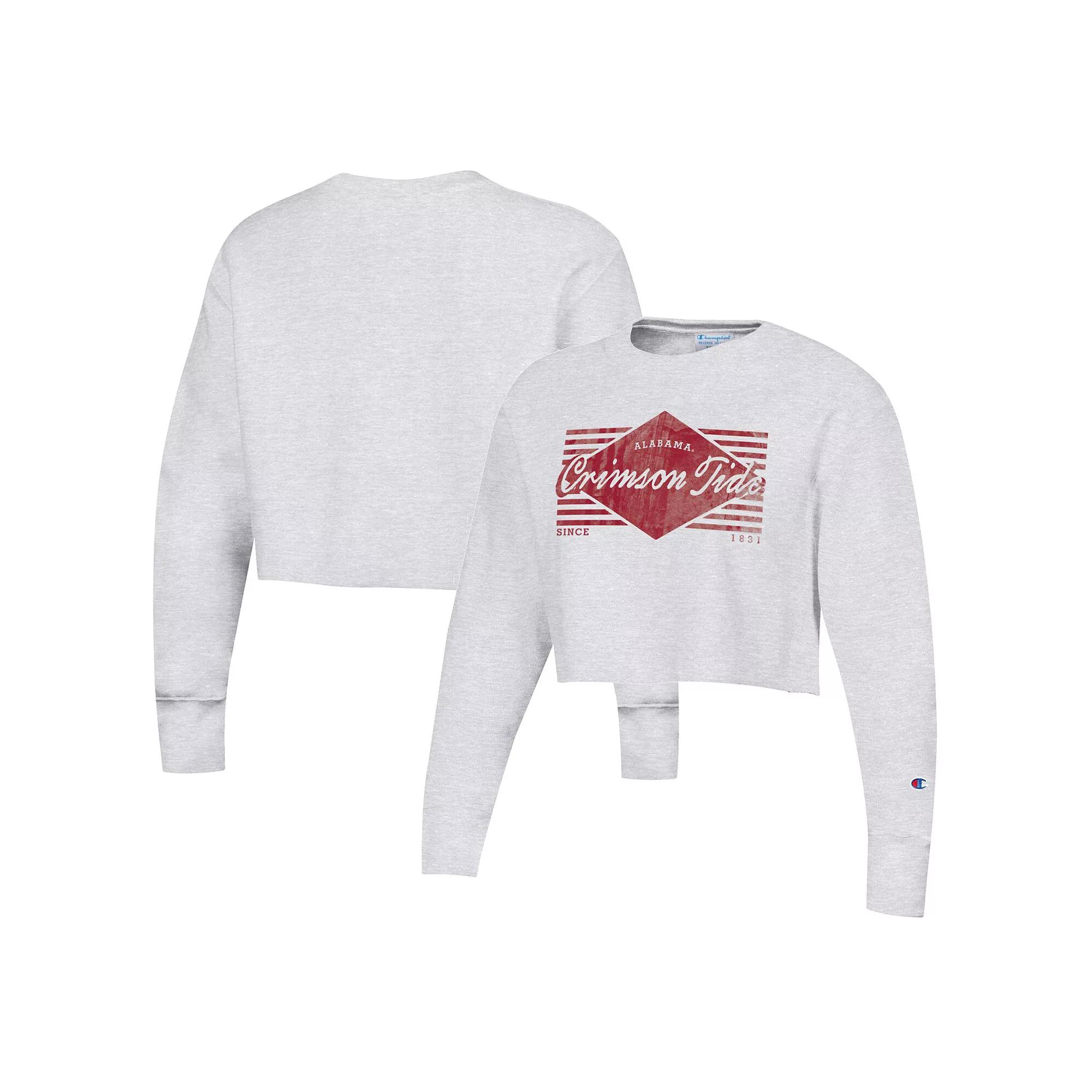 Women's Champion Heather Gray Alabama Crimson Tide Reverse WeaveÂ Cropped Pullover Sweatshirt,  Product Image