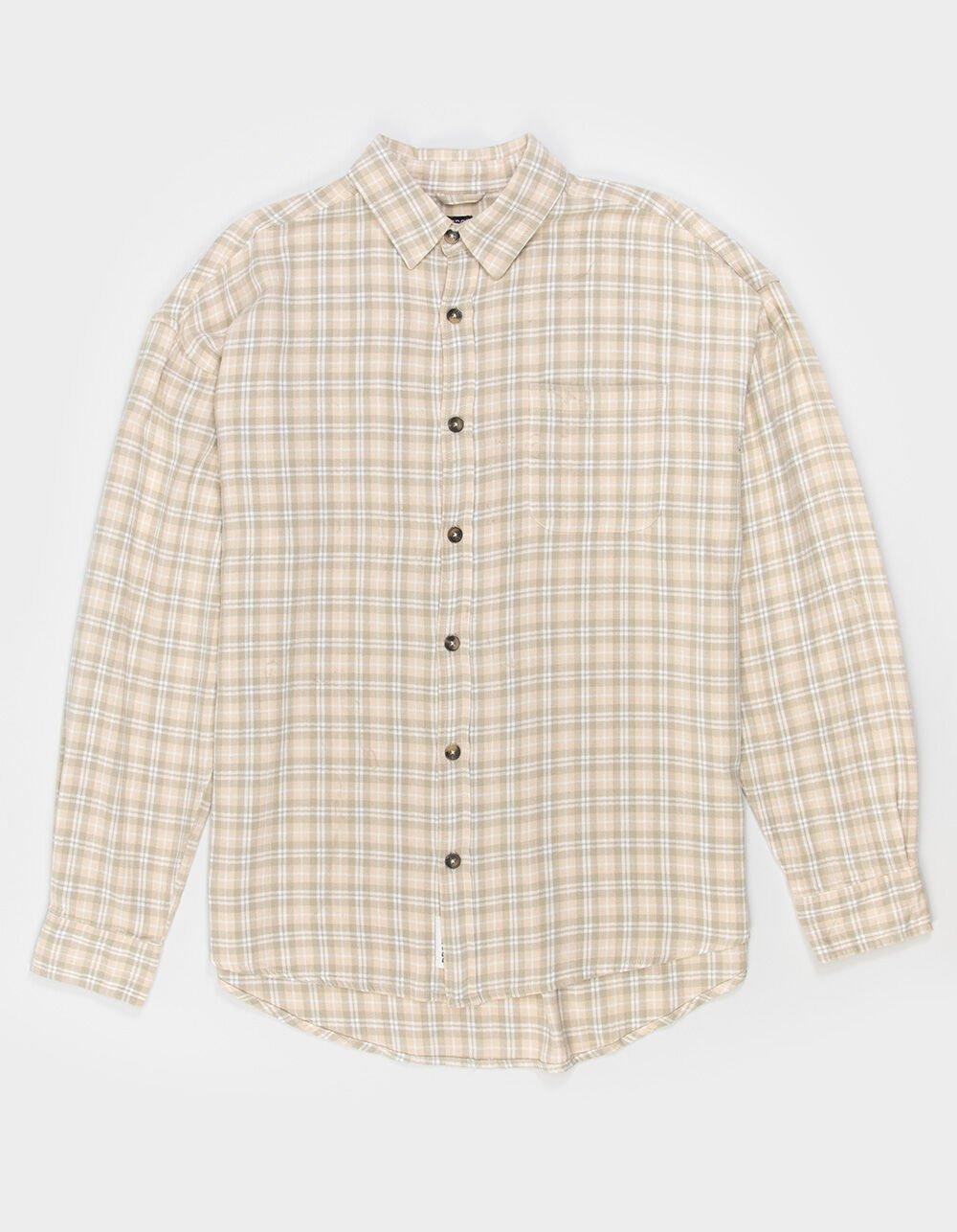 BDG Urban Outfitters Brushed Check Mens Long Sleeve Button Up Shirt - TAN Product Image