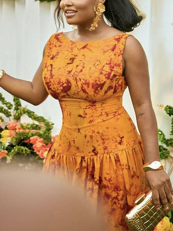 Bodycon Sleeveless Pleated Zipper Round-Neck Maxi Dresses Product Image