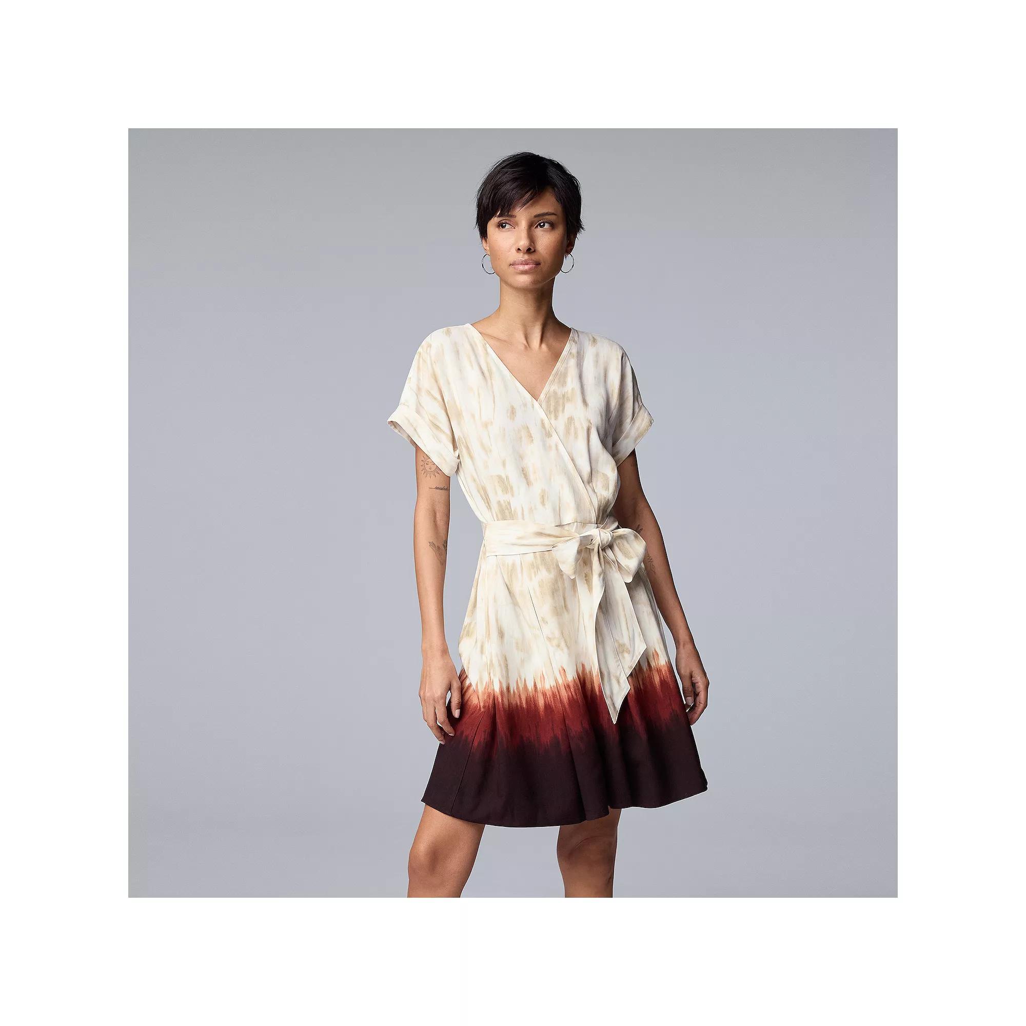 Petite Simply Vera Vera Wang Wrap Tie-Front Dress, Women's, Size: Medium Petite, Brown Dip Texture Dye Product Image