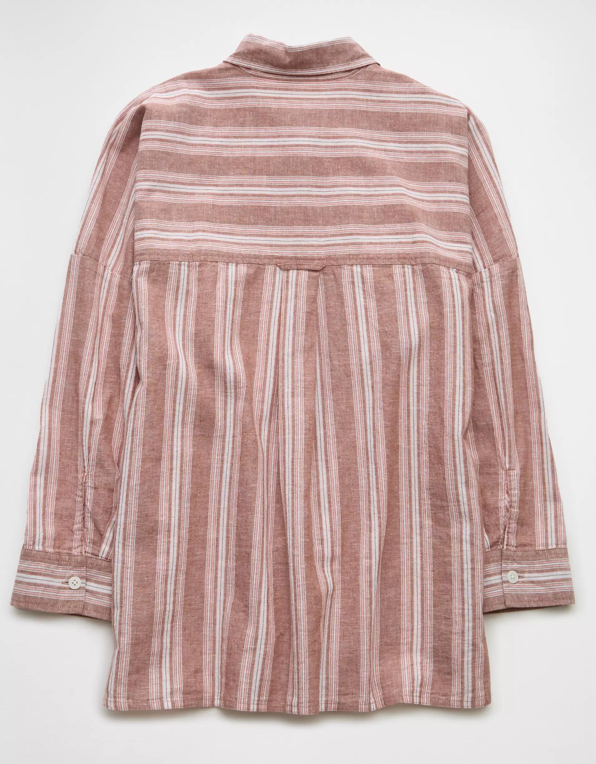 AE Go Big Linen-Blend Oversized Striped Shirt Product Image