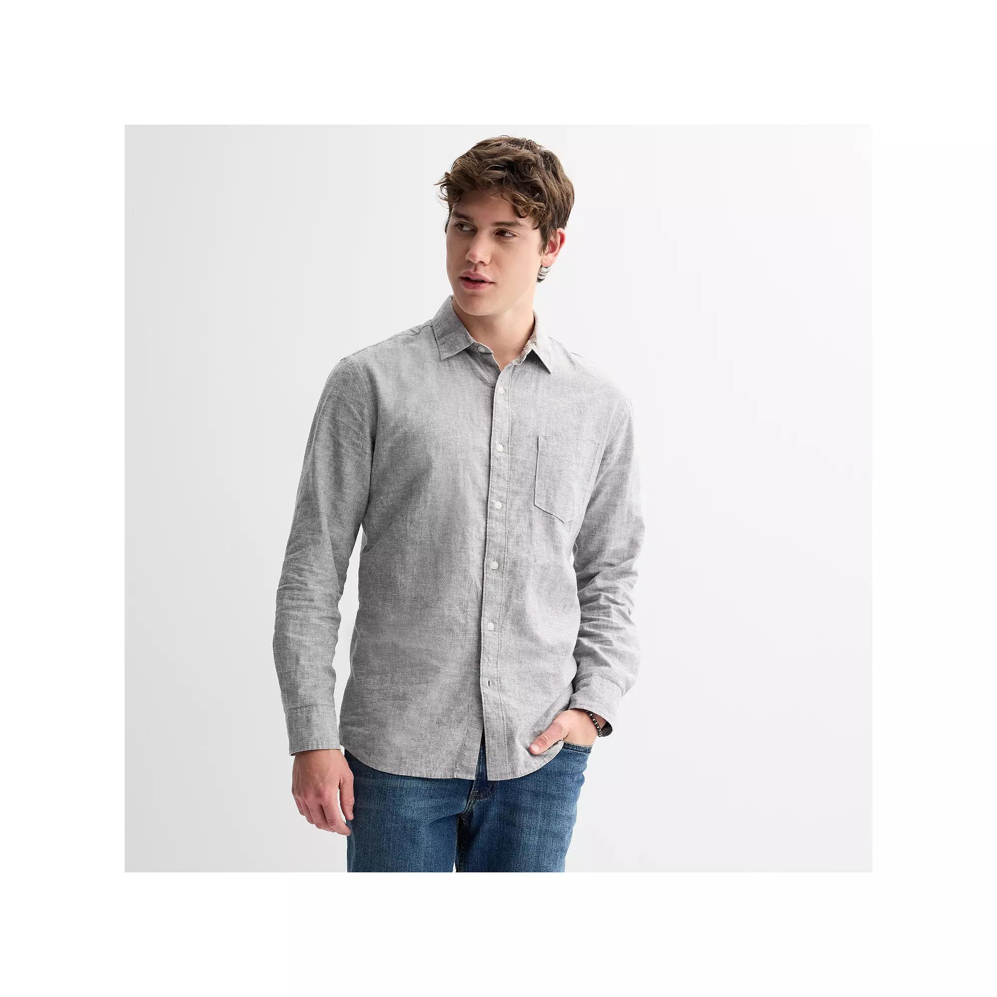 Men's Sonoma Goods For Life® Perfect Length Long Sleeve Linen Shirt,  Product Image