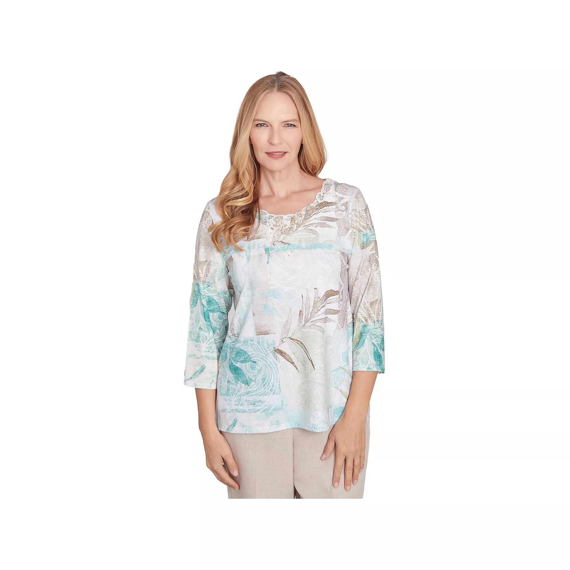 Women's Alfred Dunner Patchwork Leaves Textured Top, Size: Small, Neutral Team Product Image