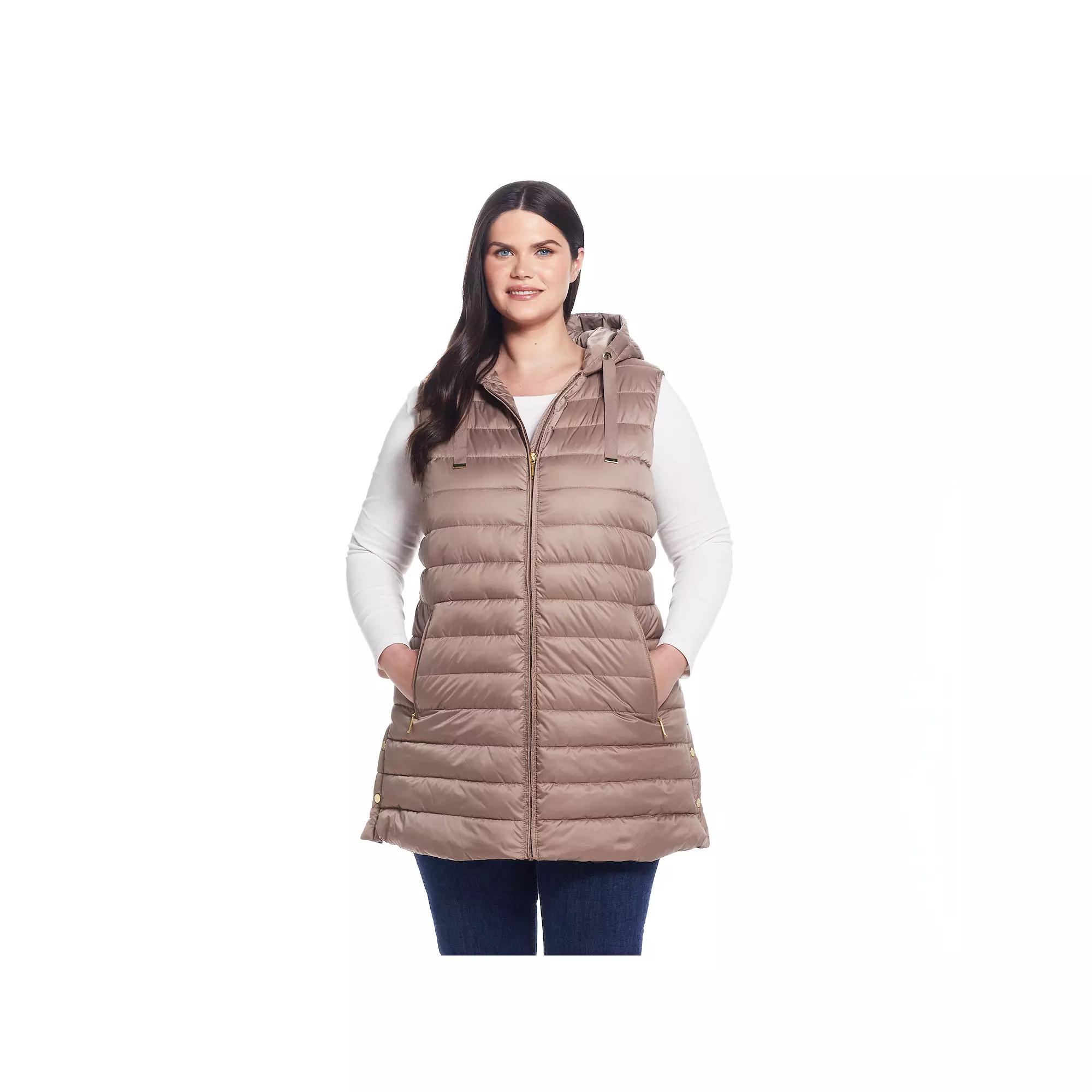 Plus Size Weathercast Hooded Quilted Long Vest, Women's, Size: 2XL, Blue Product Image