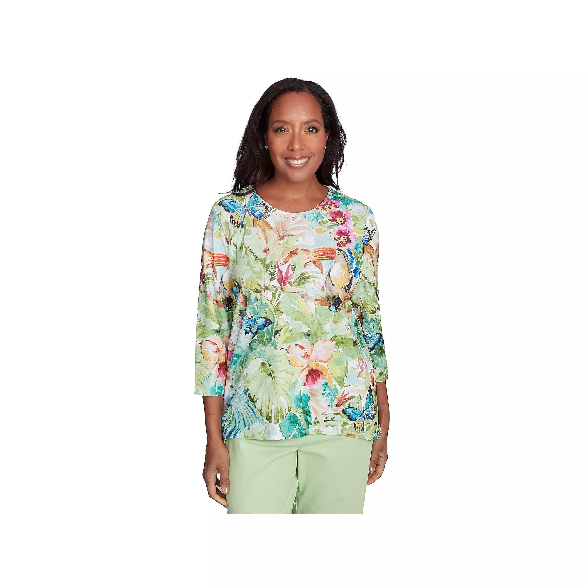 Women's Alfred Dunner Tropical Toucan Top, Size: Large, Green Team Product Image