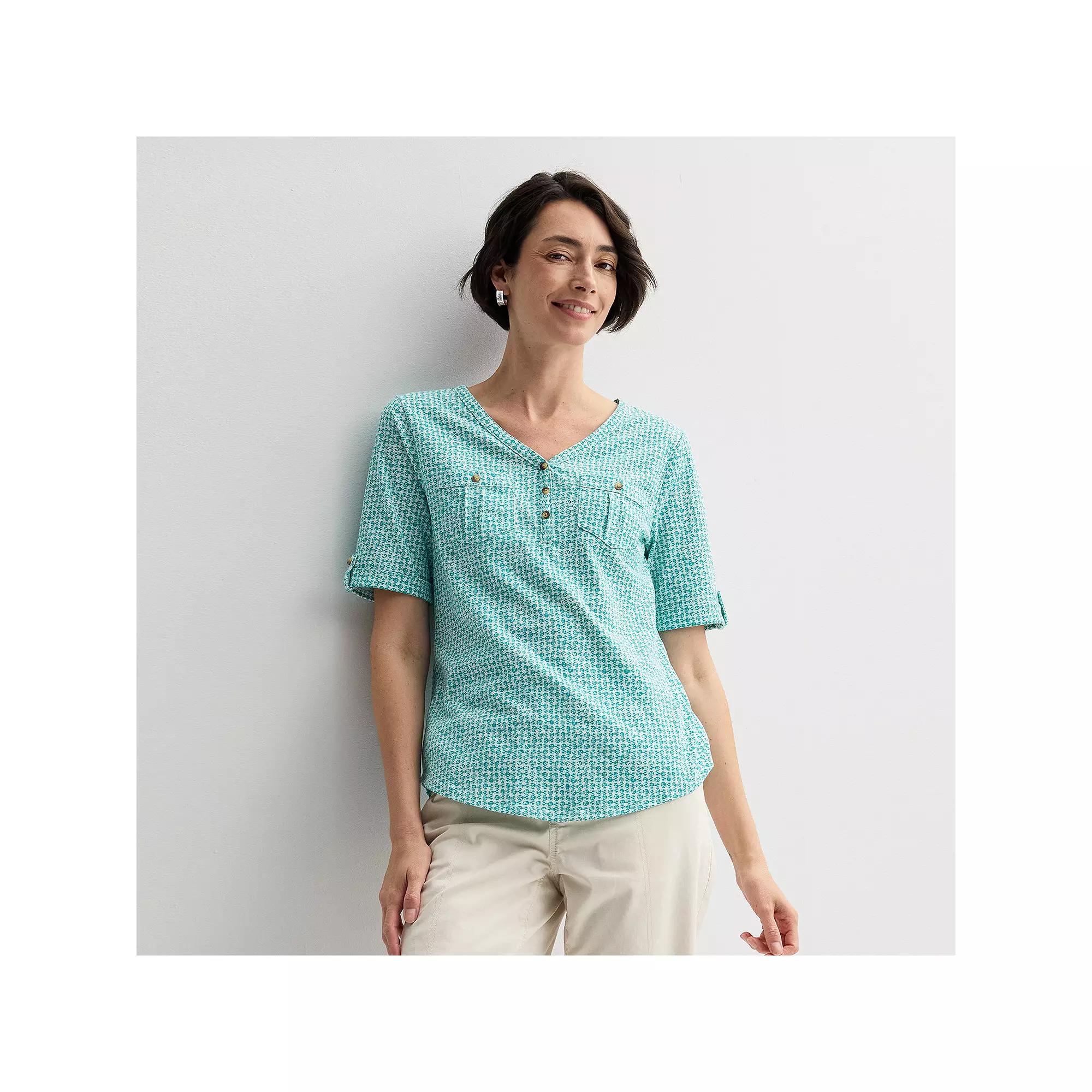 Women's Croft & Barrow® Elbow Sleeve Utility Henley Top,  Product Image