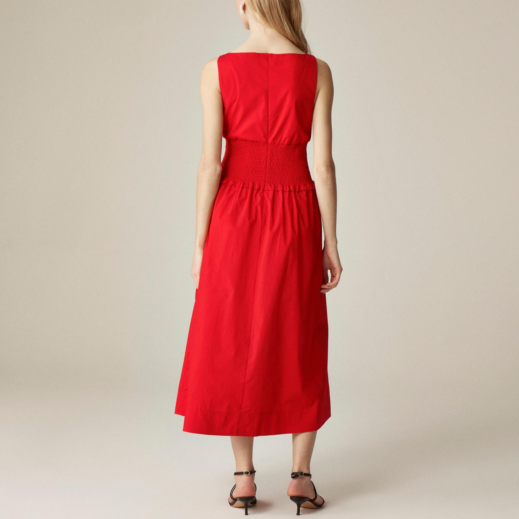 Plunge smocked-waist dress in cotton poplin Product Image
