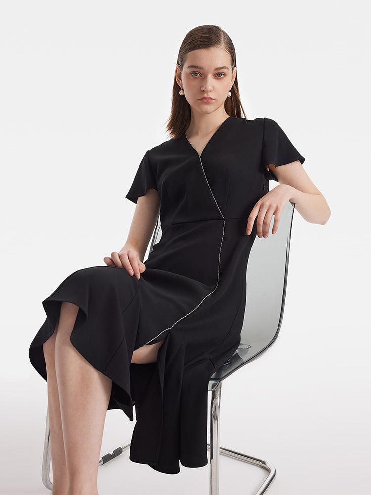 Triacetate V-Neck Ruffle Women Midi Dress Product Image