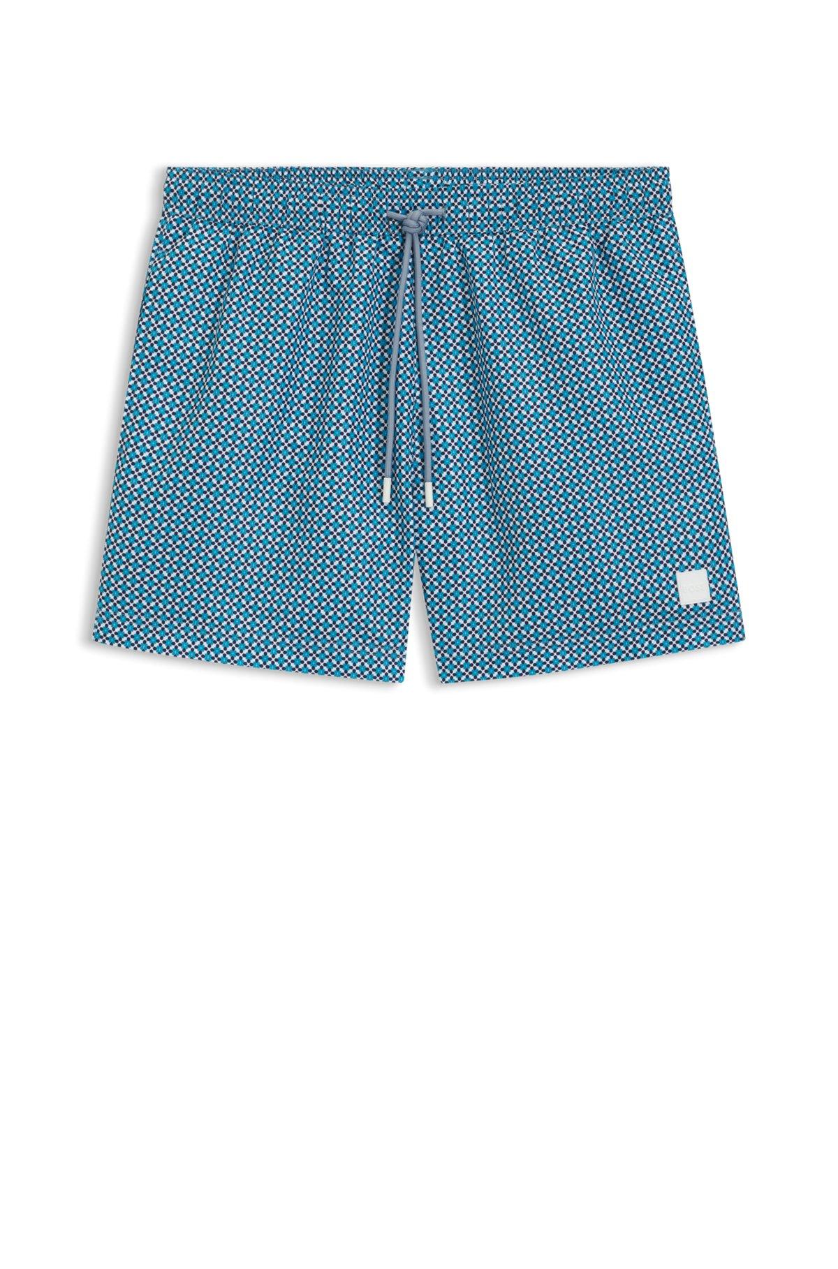 BOSS - Drawstring-waist swim shorts with all-over print - Light Blue Product Image