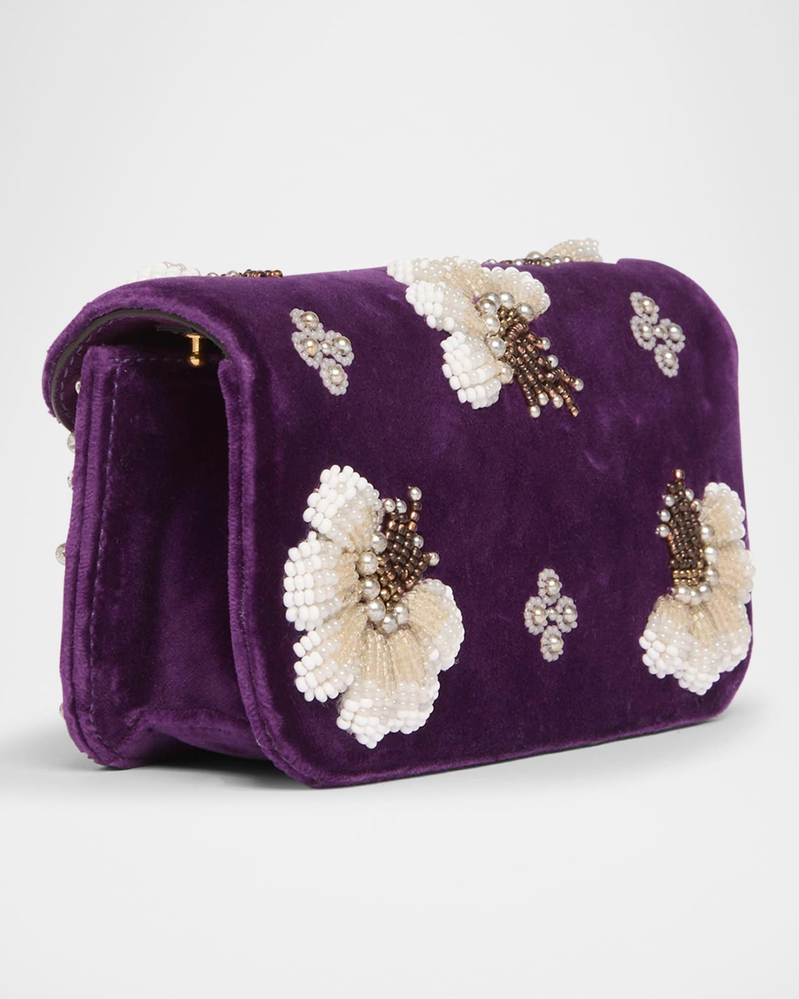 Loco Small Peonies Beaded Velvet Shoulder Bag Product Image