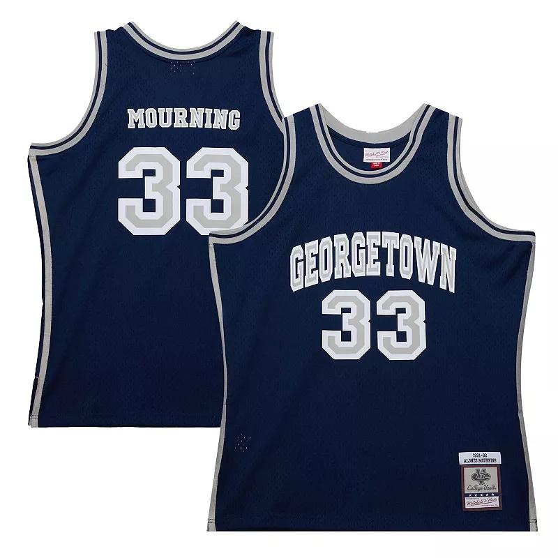Men's Mitchell & Ness Alonzo Mourning Navy Georgetown Hoyas 1991/92 Swingman Player Jersey,  Product Image