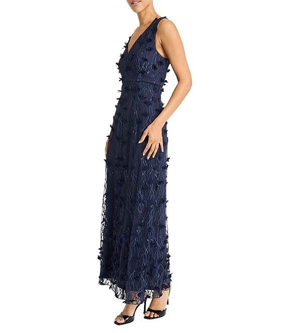 Maggy London V-neck Sleeveless 3D Floral Applique Embroidered Mesh Sheath Gown Product Image