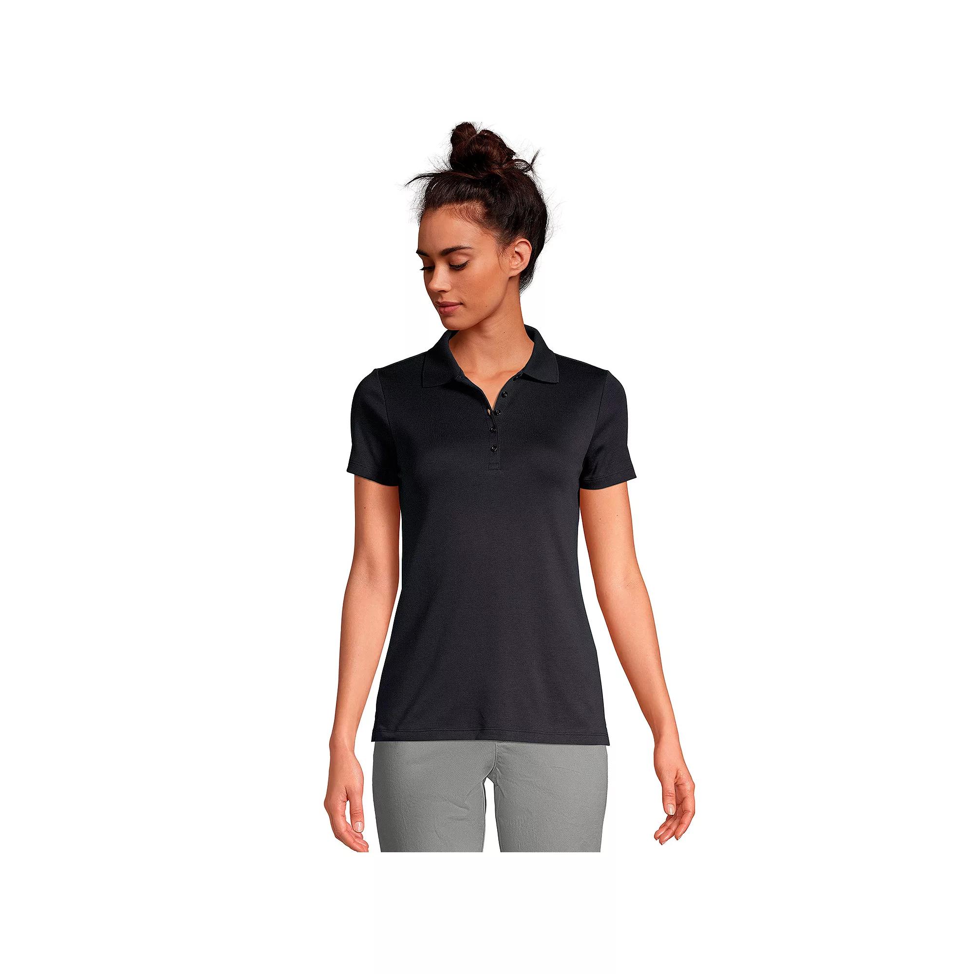 Petite Lands' End Supima Cotton Short Sleeve Polo Shirt, Women's, Size: Medium Petite, Black Product Image