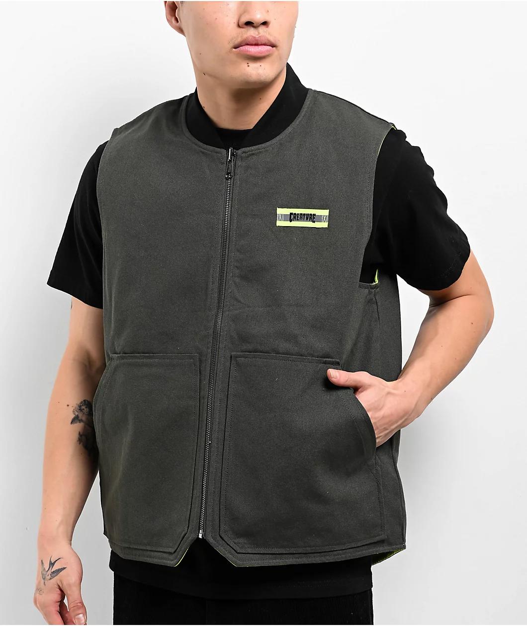 Creature Crete-Ture DIY Asphalt & Neon Green Reversible Zip Vest Product Image