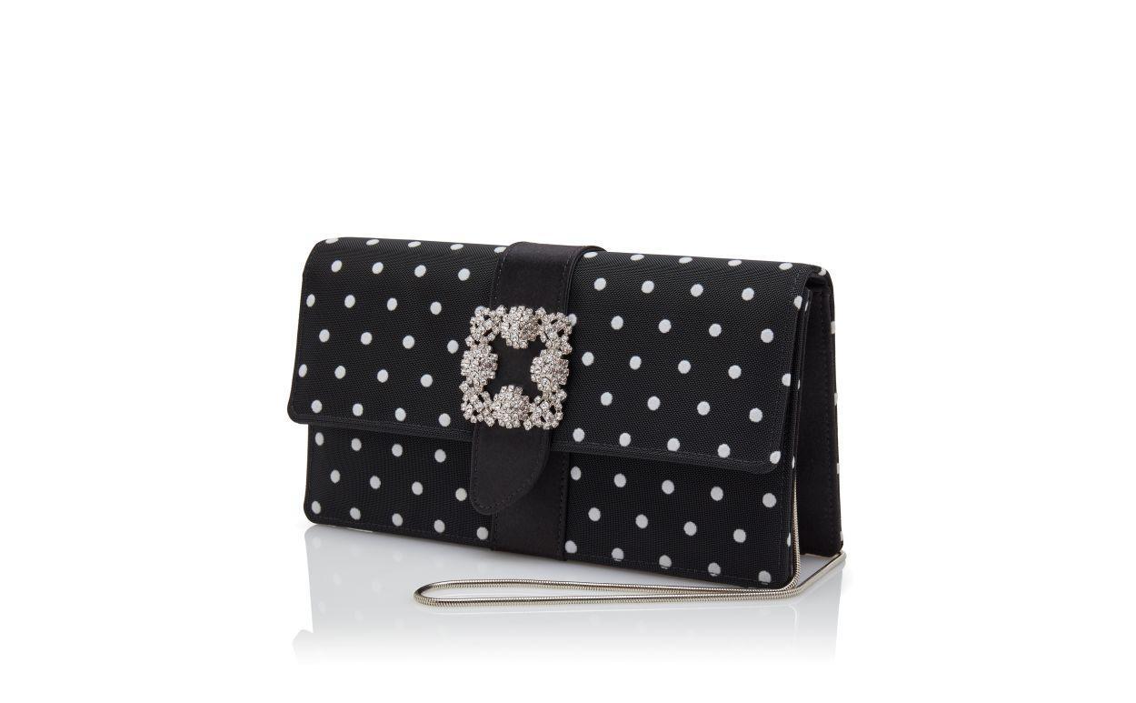 CAPRI Black and White Satin Jewel Buckle Clutch Product Image