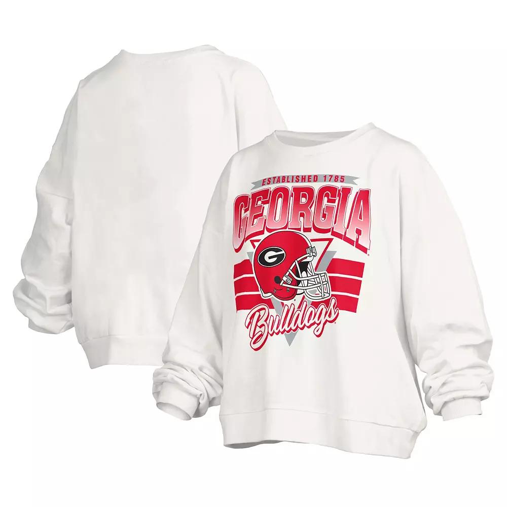 Women's Pressbox White Georgia Bulldogs Janice Retro Logo Oversized Pullover Sweatshirt, Size: 2XL Product Image