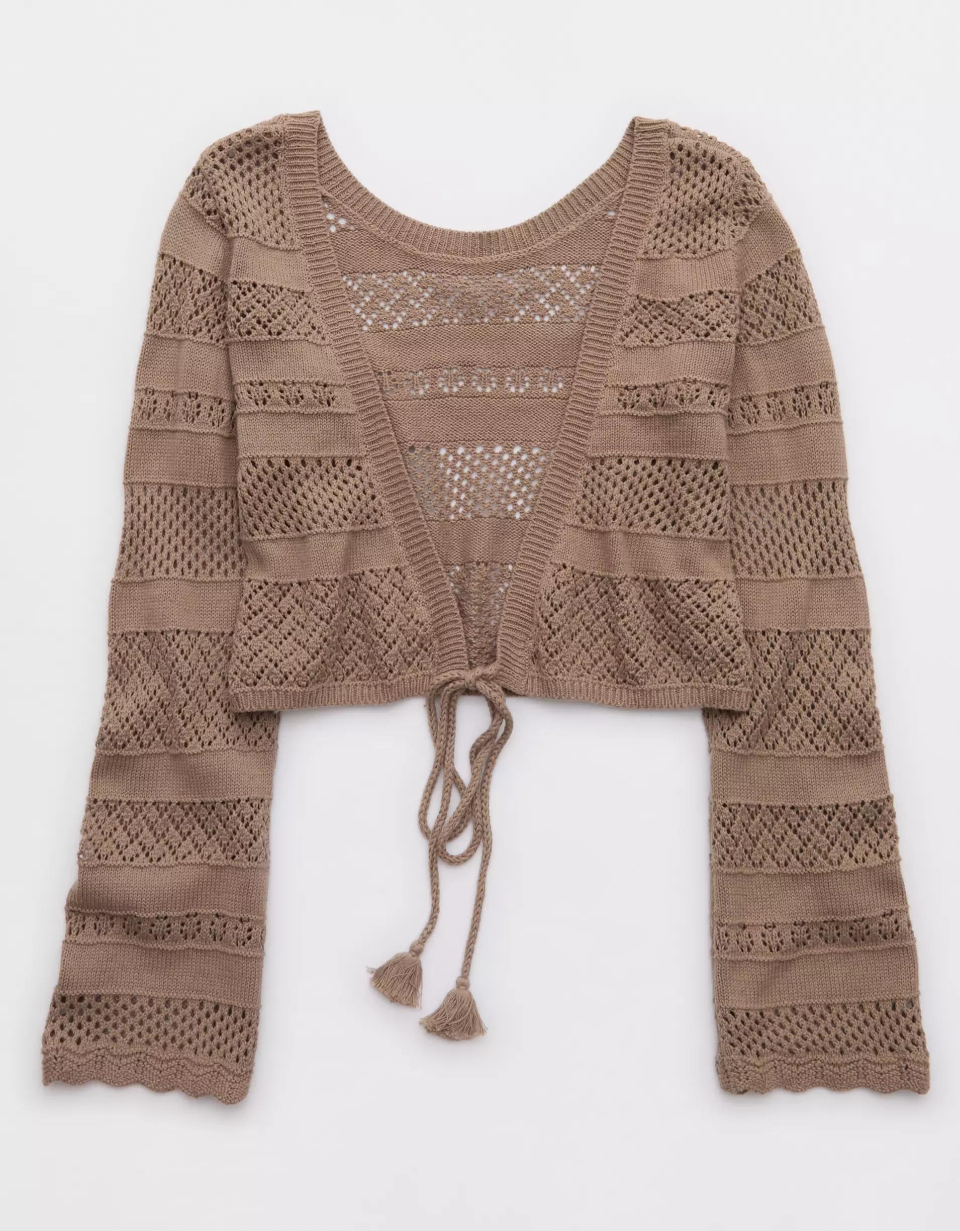 Aerie Reversible Crochet Wrap Sweater Product Image