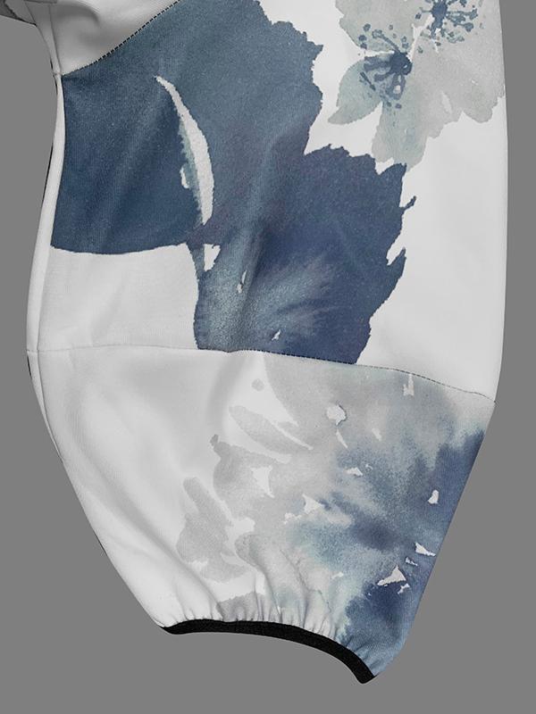 Loose Puff Sleeves Floral Printed Stand Collar Jackets Outerwear Product Image