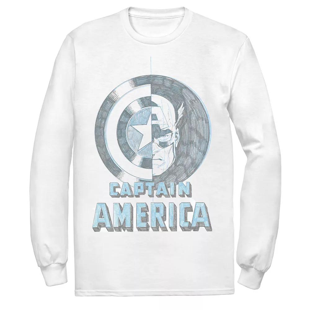 Men's Marvel Captain America Half Face And Shield Portrait Long Sleeve Graphic Tee,  Product Image