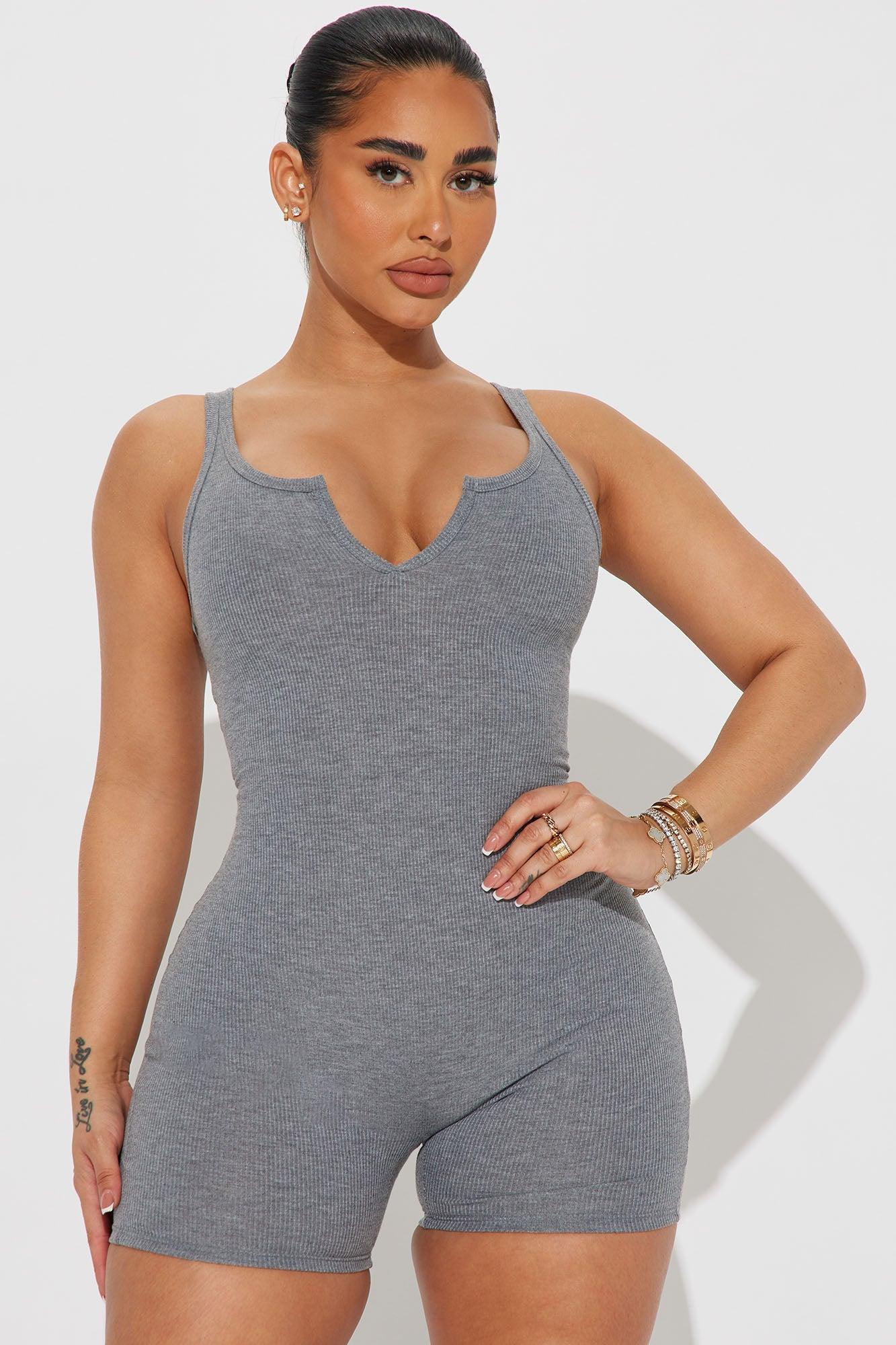 Arianna Ribbed Romper - Heather Grey Product Image