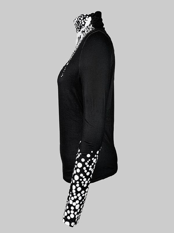 Long Sleeves Skinny Printed High-Neck T-Shirts Tops Product Image