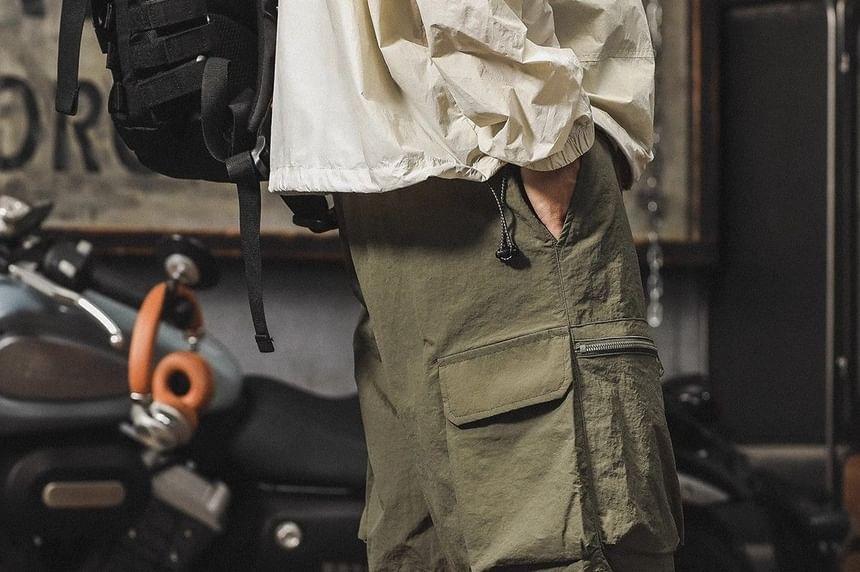 Drawstring Waist Plain Cargo Shorts Product Image